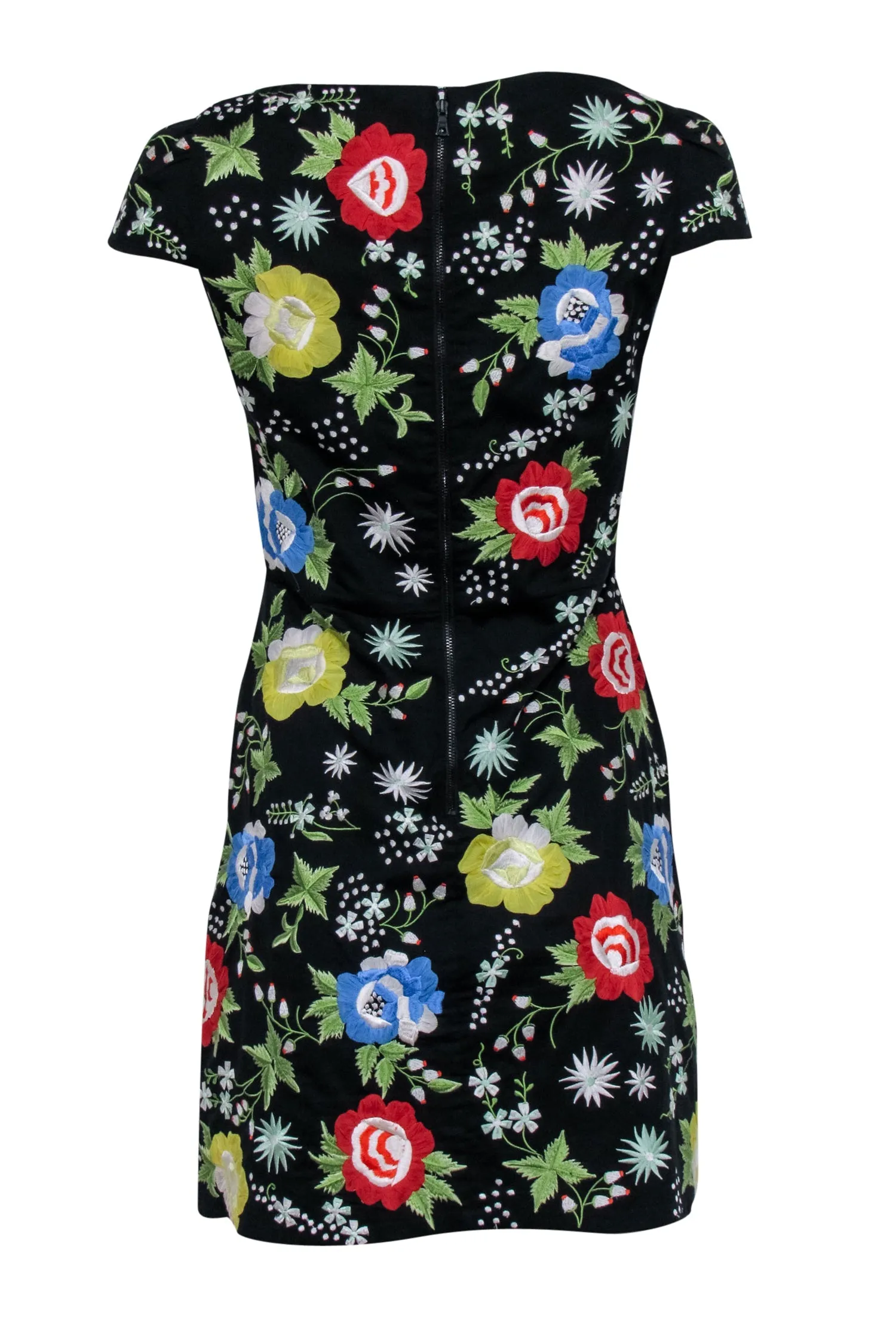 Alice & Olivia - Black A-Line Dress w/ Multicolor Floral Embroidery Sz 4
