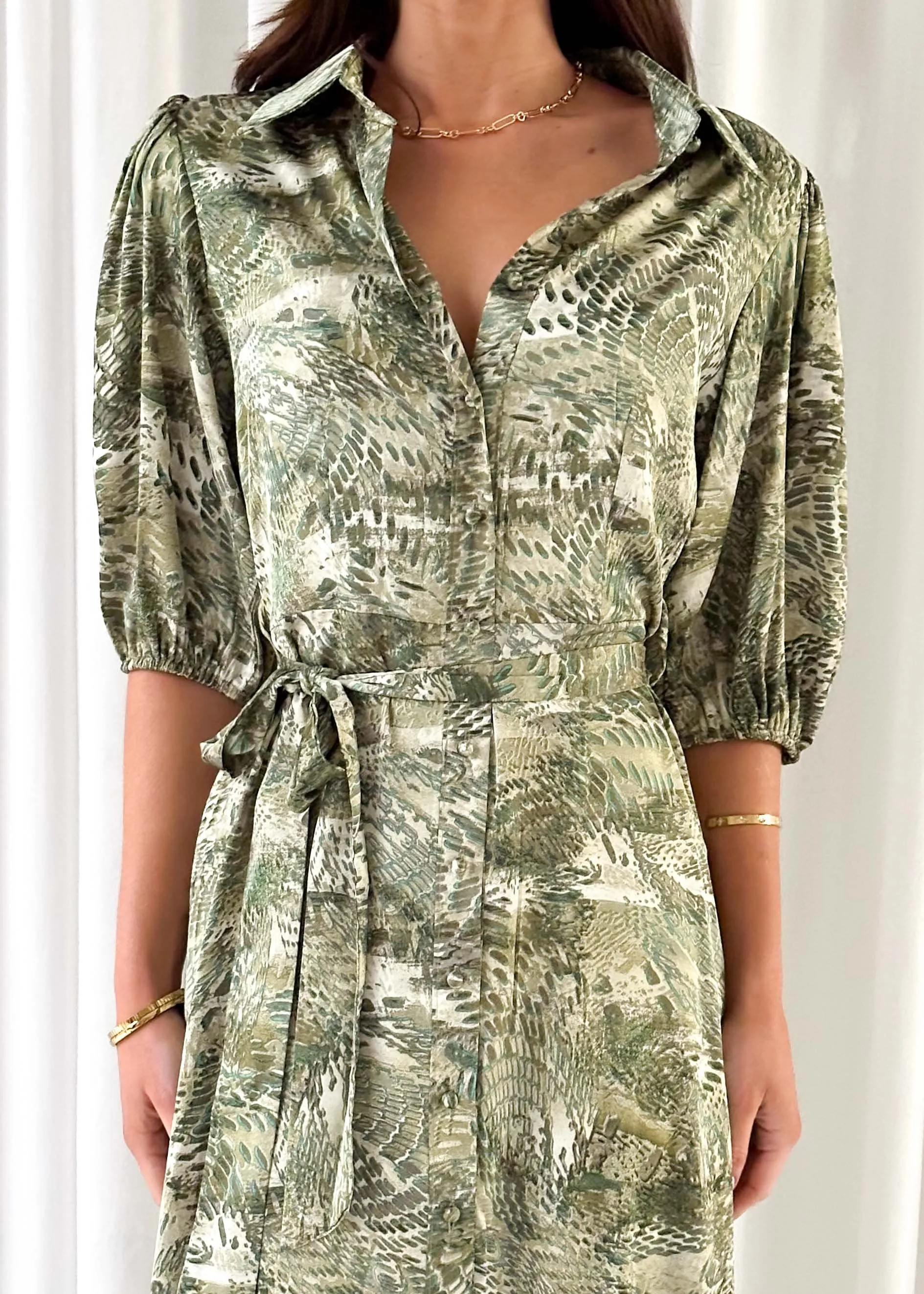 Angelie Midi Dress - Green Leaf