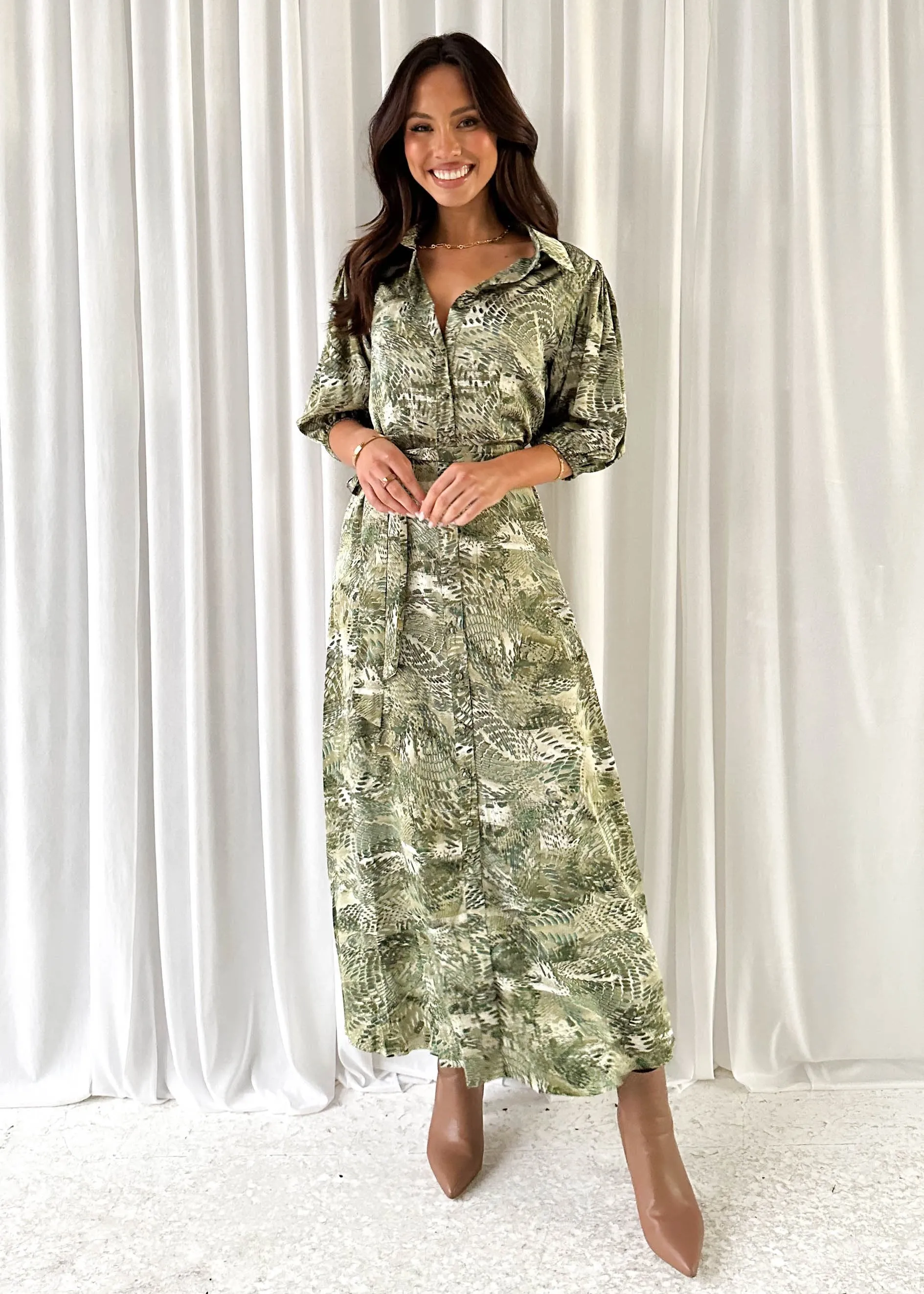Angelie Midi Dress - Green Leaf