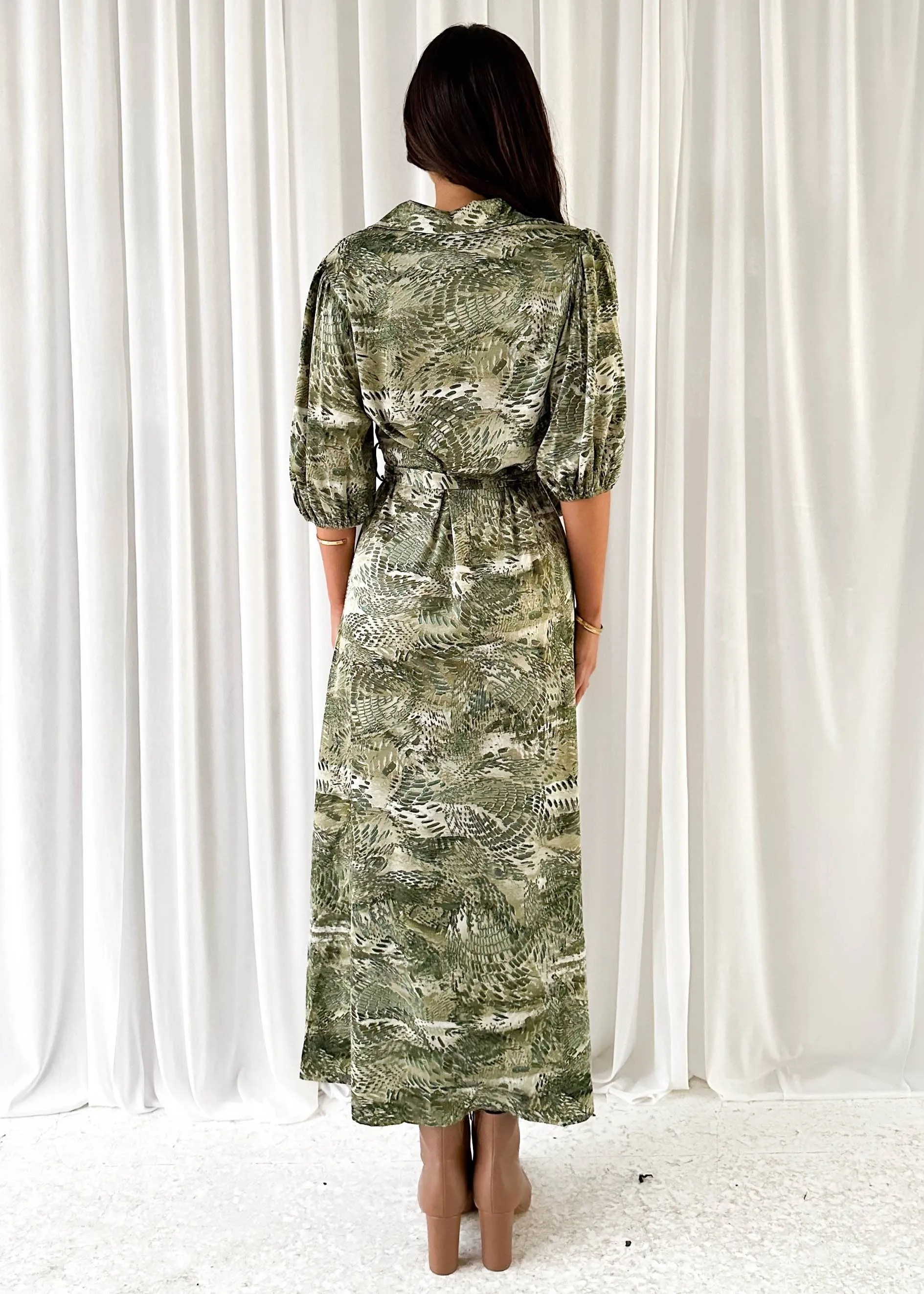 Angelie Midi Dress - Green Leaf