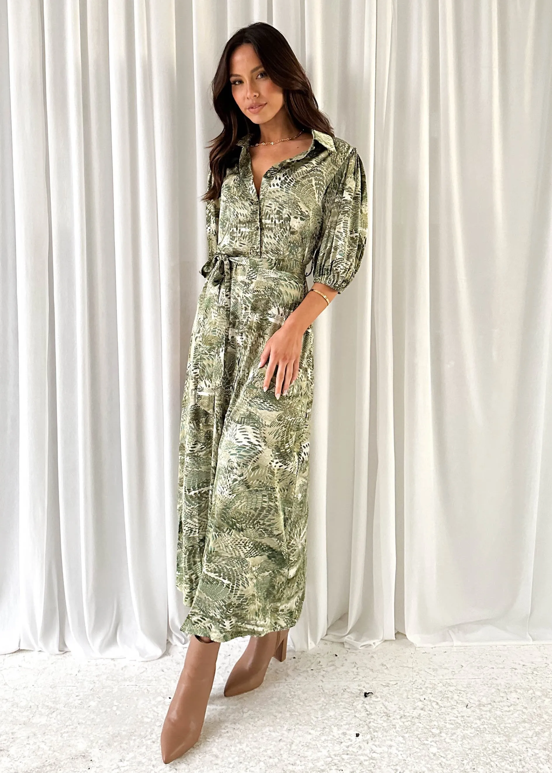 Angelie Midi Dress - Green Leaf
