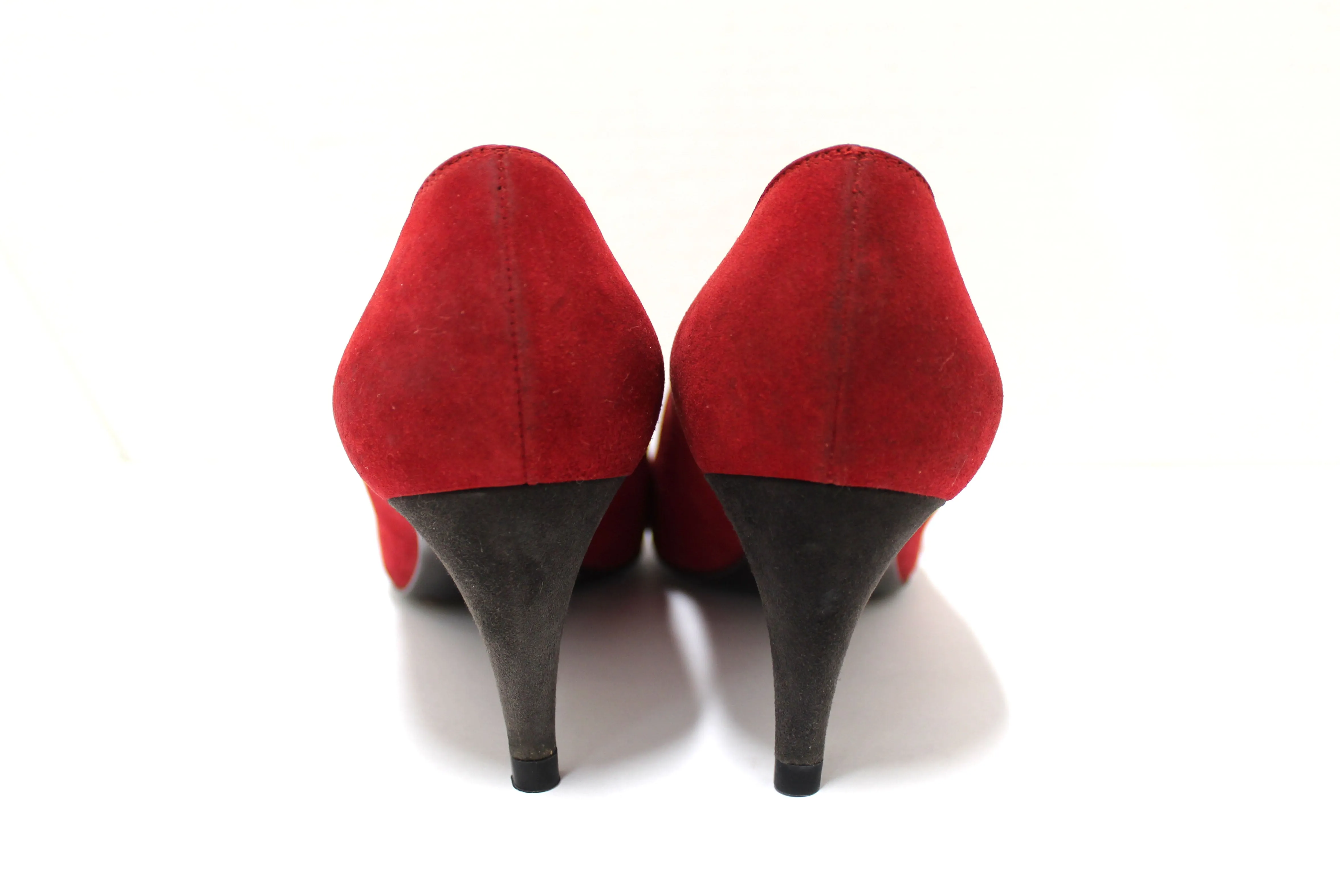 Authentic Louis Vuitton Deep Red Suede Leather Heel Shoes Size 38