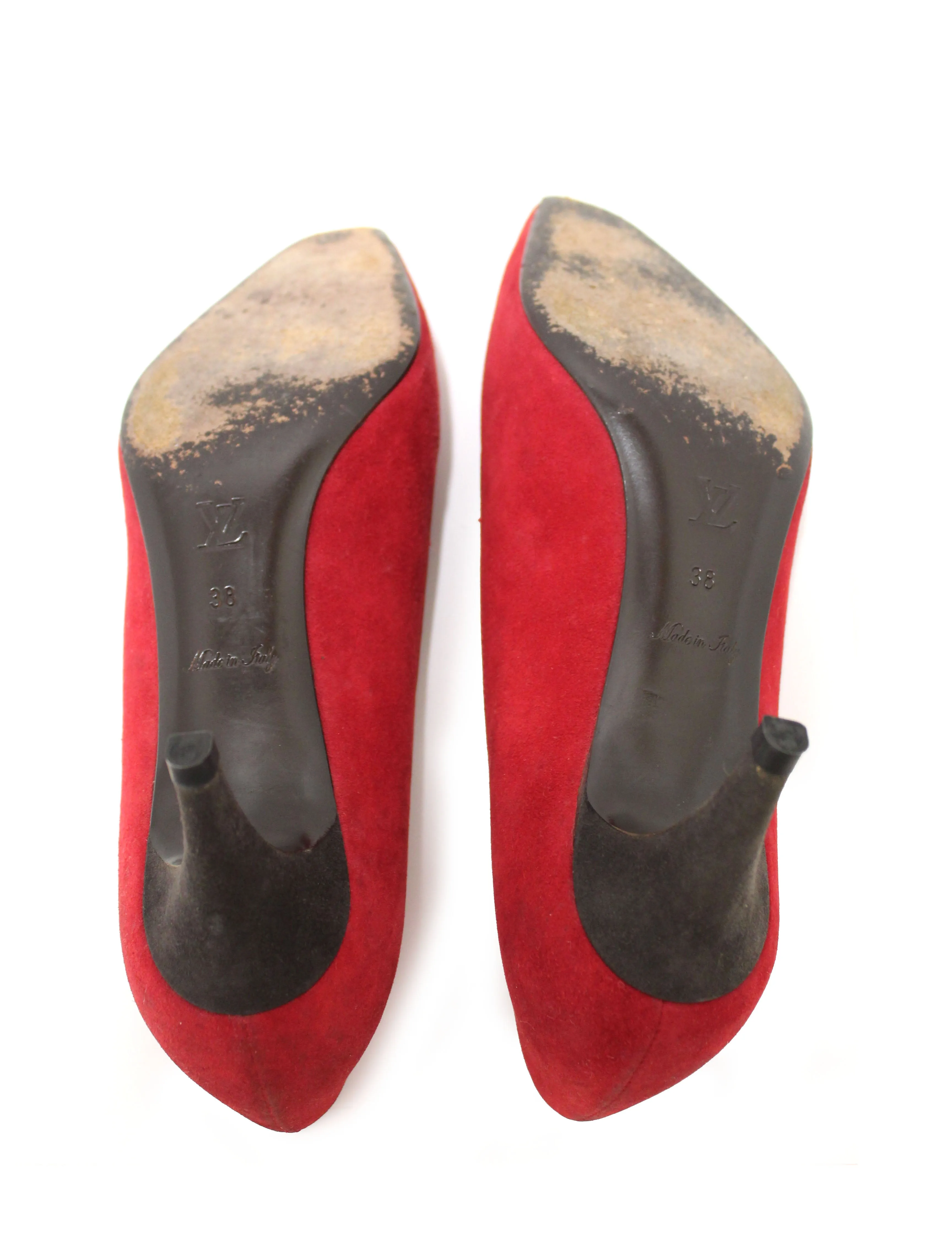 Authentic Louis Vuitton Deep Red Suede Leather Heel Shoes Size 38