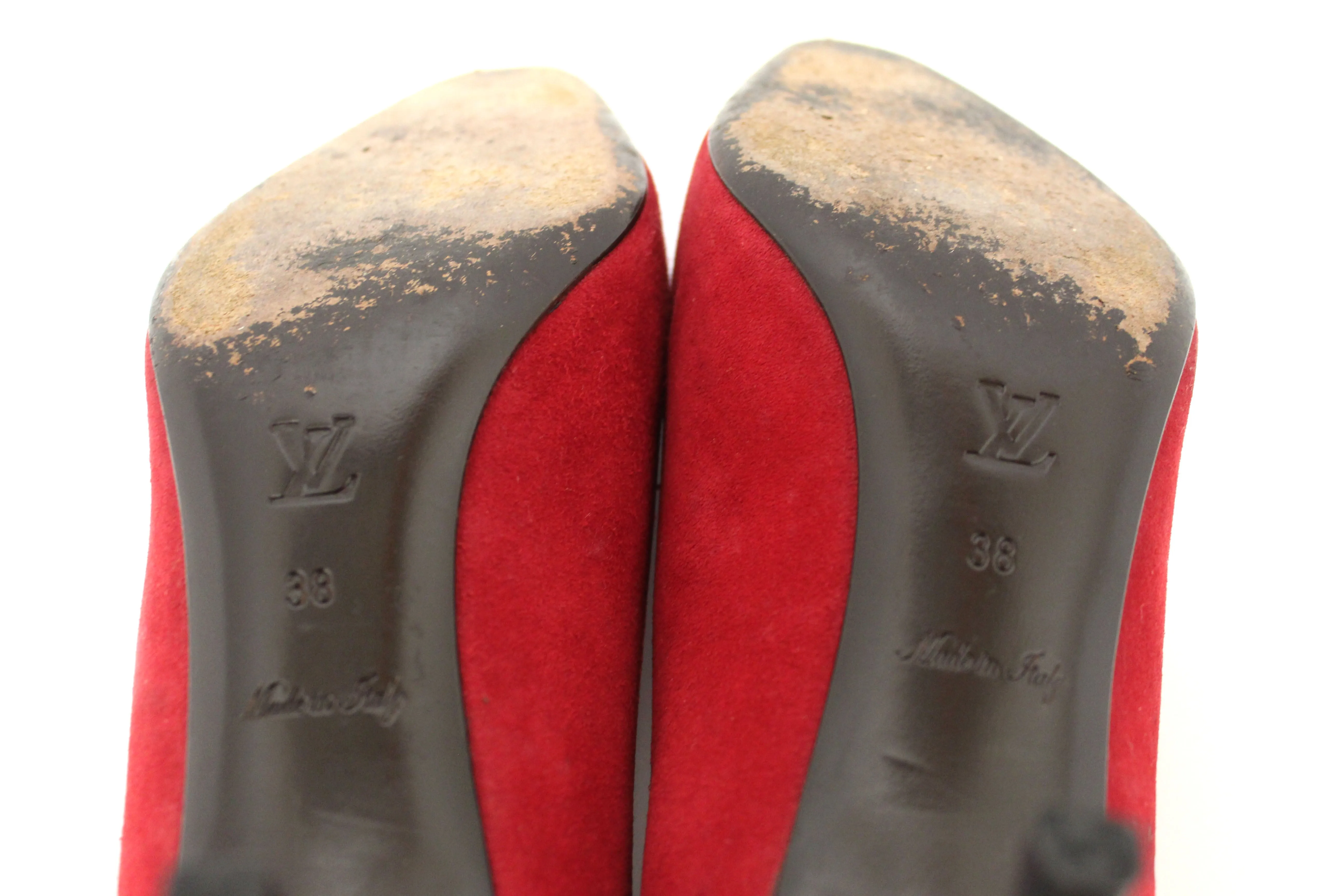 Authentic Louis Vuitton Deep Red Suede Leather Heel Shoes Size 38