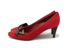 Authentic Louis Vuitton Deep Red Suede Leather Heel Shoes Size 38