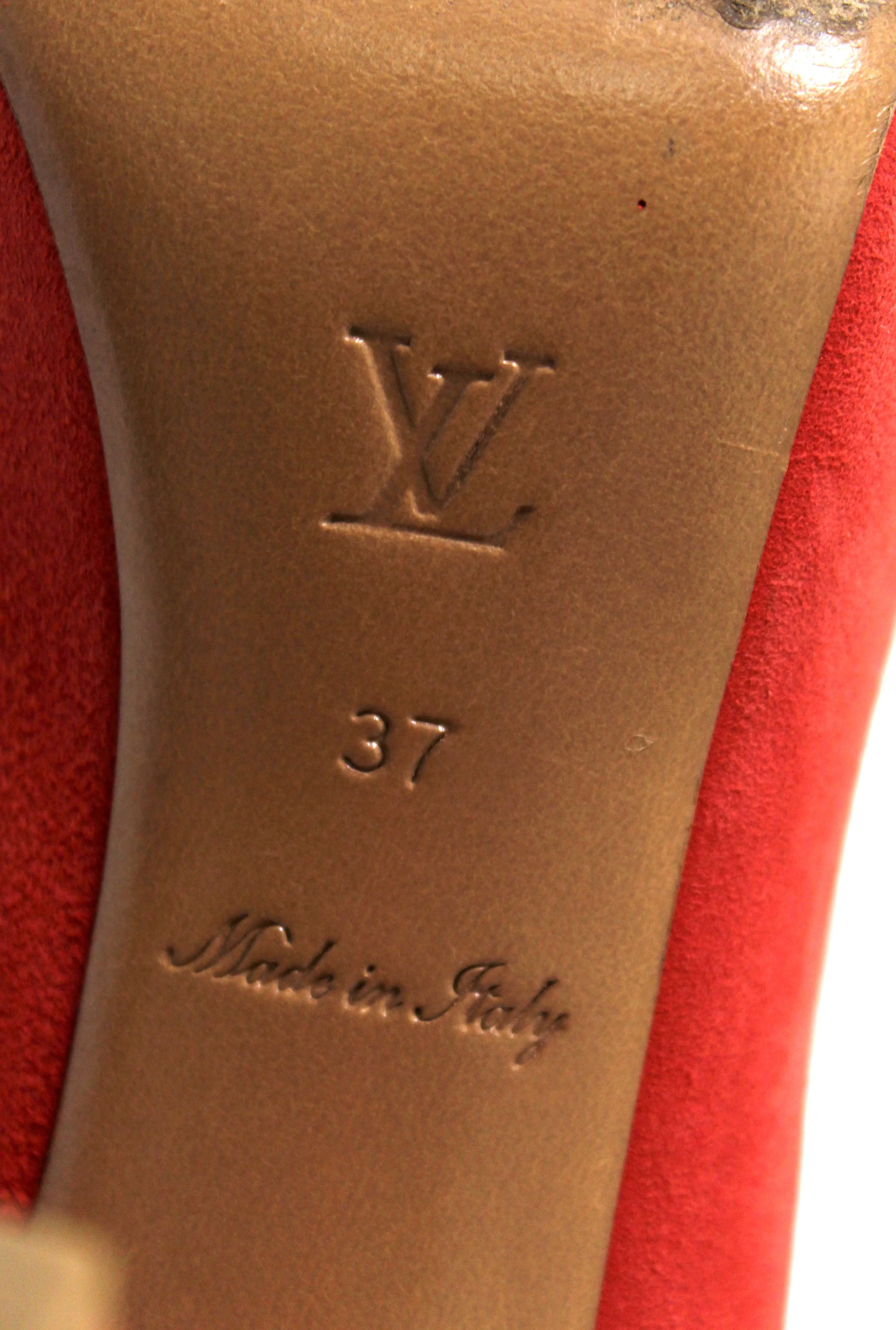 Authentic Louis Vuitton Red Suede Leather Pumps Shoes Size 37
