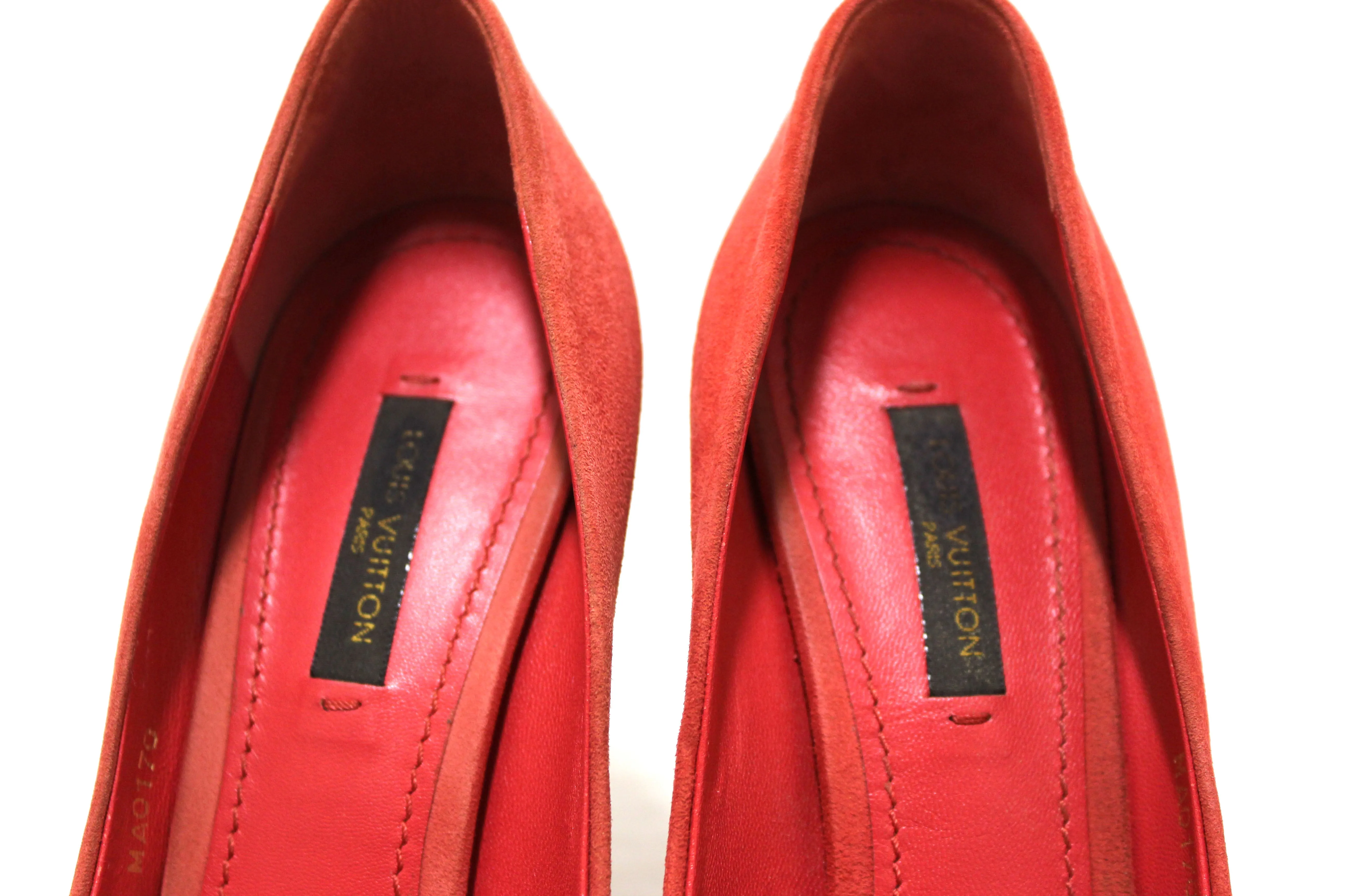 Authentic Louis Vuitton Red Suede Leather Pumps Shoes Size 37