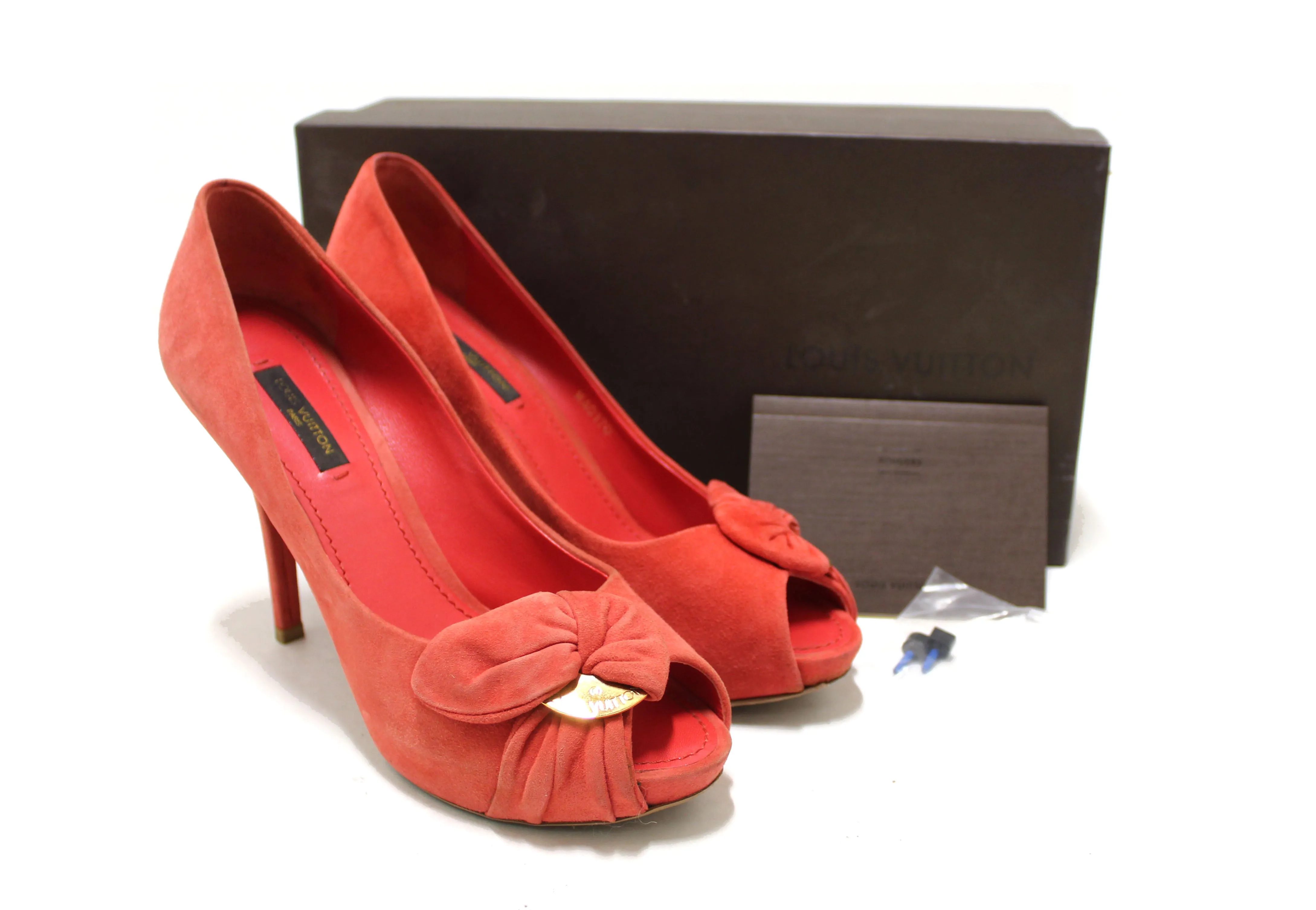 Authentic Louis Vuitton Red Suede Leather Pumps Shoes Size 37