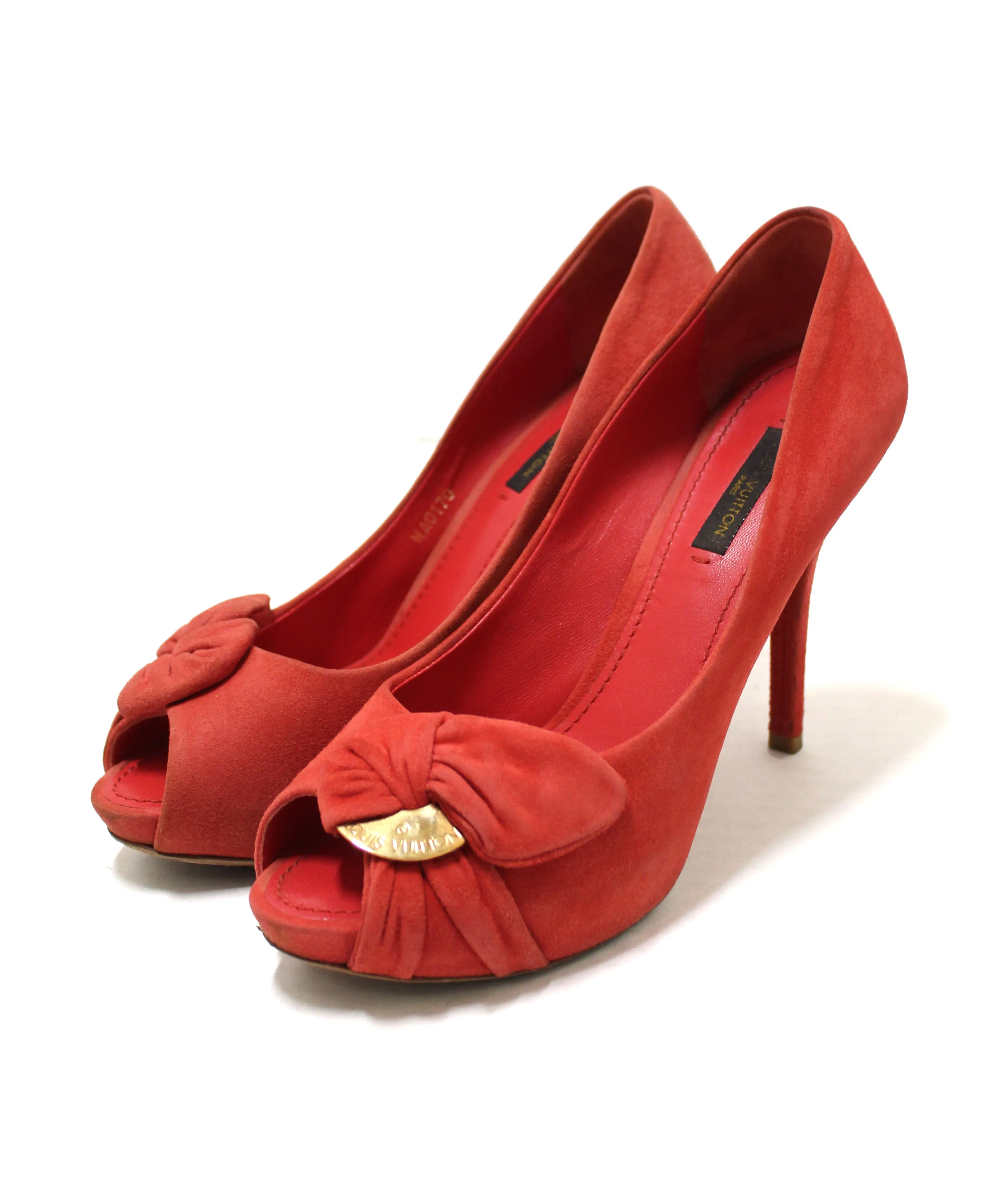 Authentic Louis Vuitton Red Suede Leather Pumps Shoes Size 37
