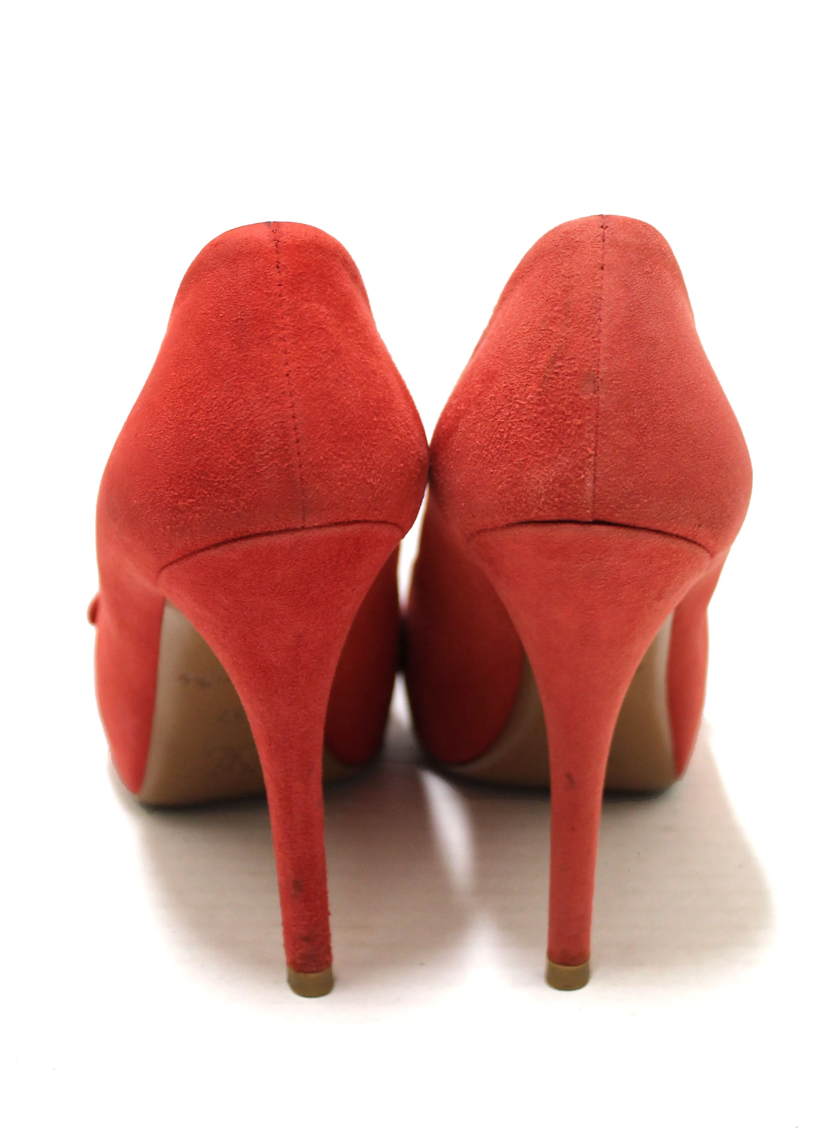 Authentic Louis Vuitton Red Suede Leather Pumps Shoes Size 37