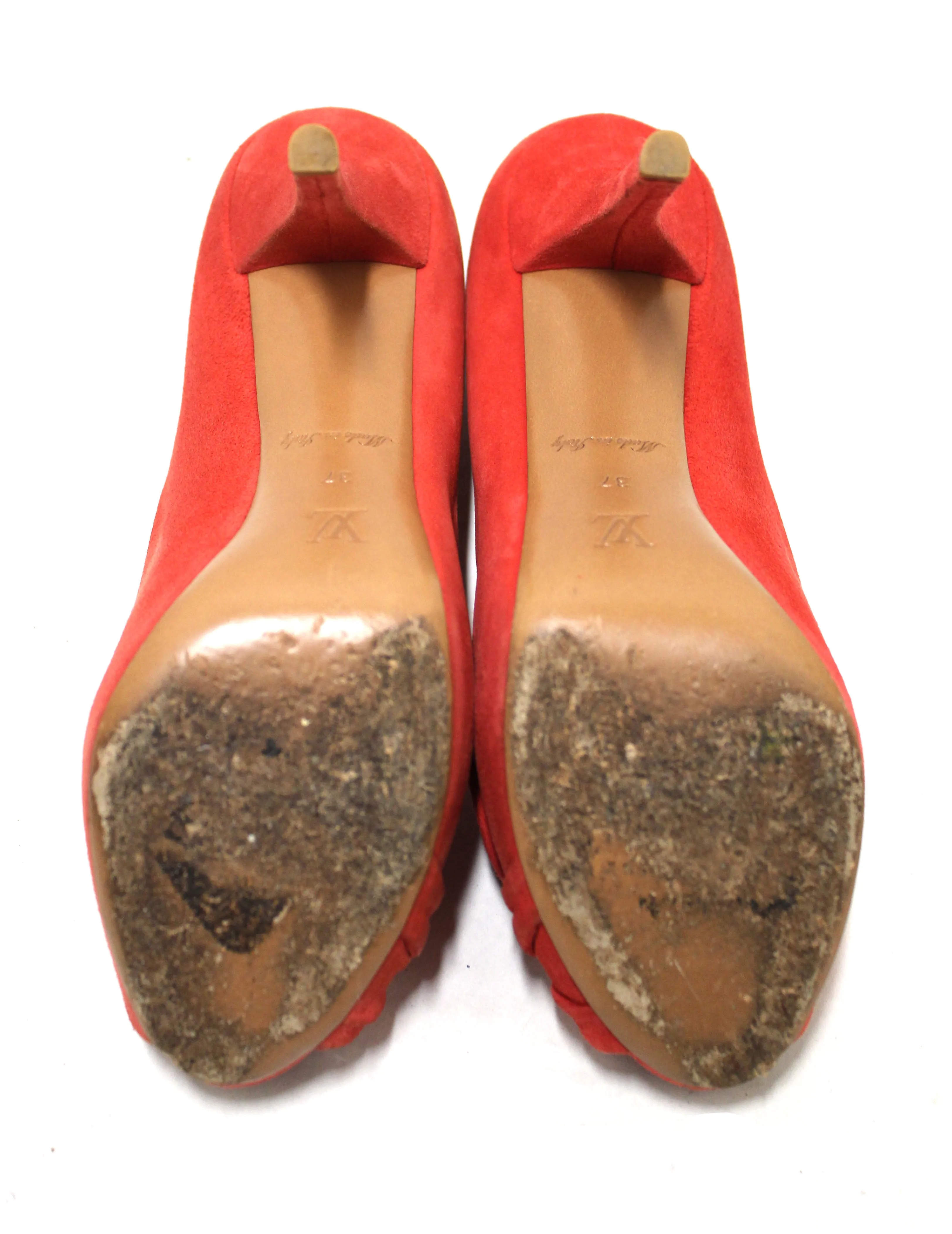 Authentic Louis Vuitton Red Suede Leather Pumps Shoes Size 37