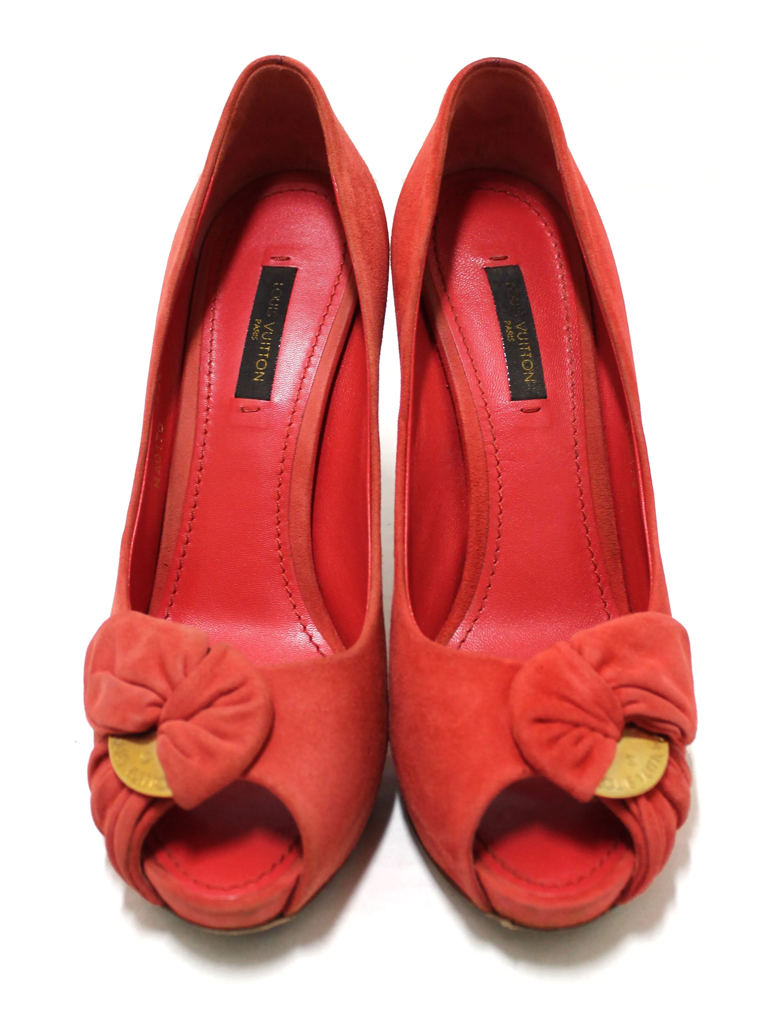 Authentic Louis Vuitton Red Suede Leather Pumps Shoes Size 37