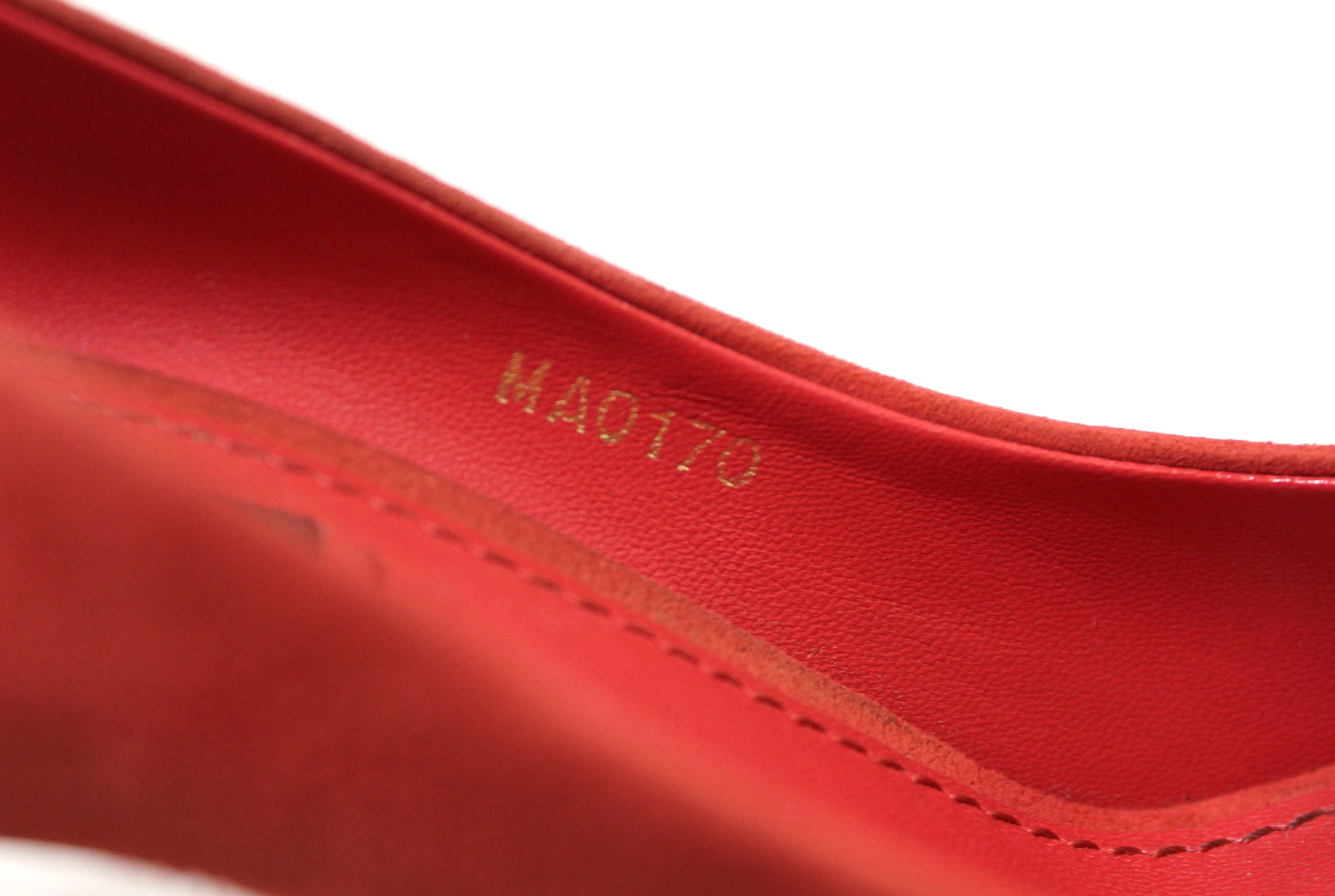 Authentic Louis Vuitton Red Suede Leather Pumps Shoes Size 37