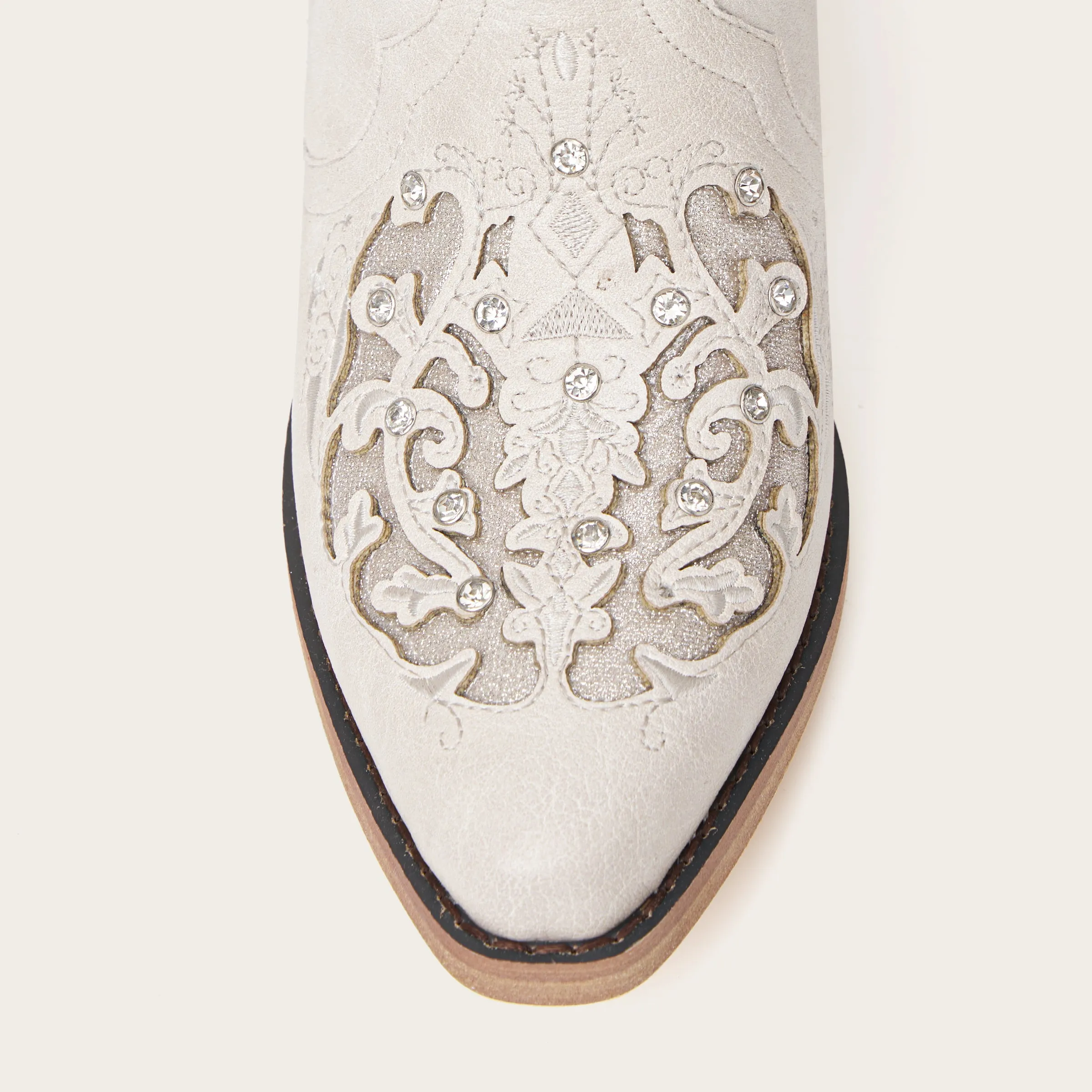 Ballou - White Embroidered Cowgirl Boots with Rhinestone Accents