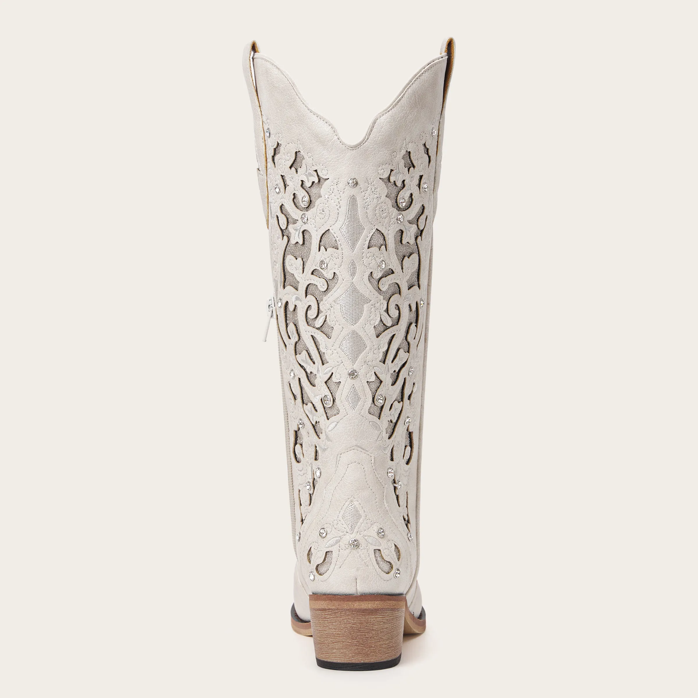 Ballou - White Embroidered Cowgirl Boots with Rhinestone Accents
