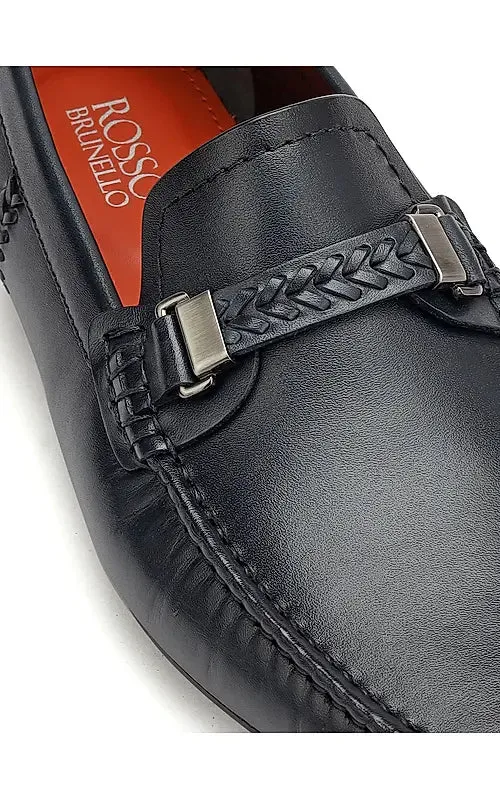 Blue Leather Moccasins With Panel