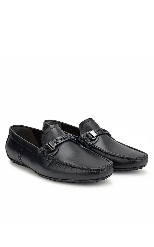 Blue Leather Moccasins With Panel