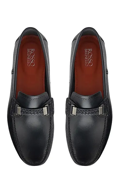 Blue Leather Moccasins With Panel