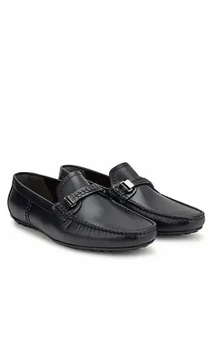 Blue Leather Moccasins With Panel