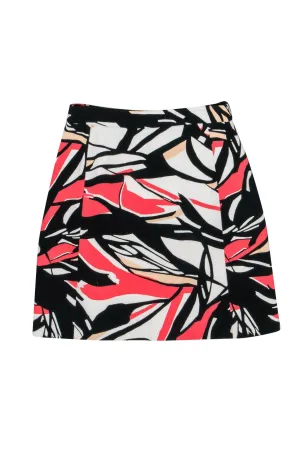 BOSS Hugo Boss - White, Black & Pink Printed A-Line Skirt Sz 8