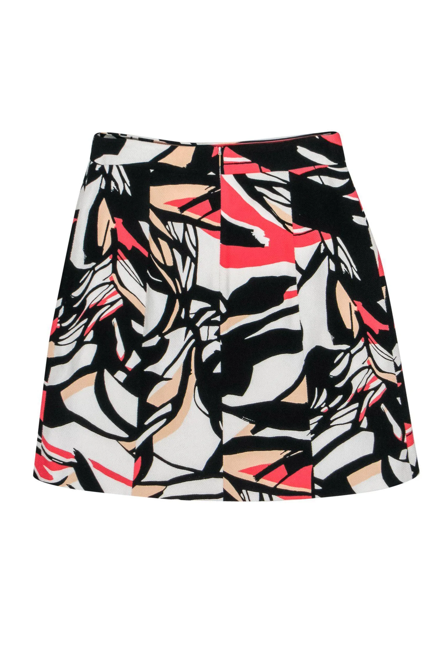BOSS Hugo Boss - White, Black & Pink Printed A-Line Skirt Sz 8
