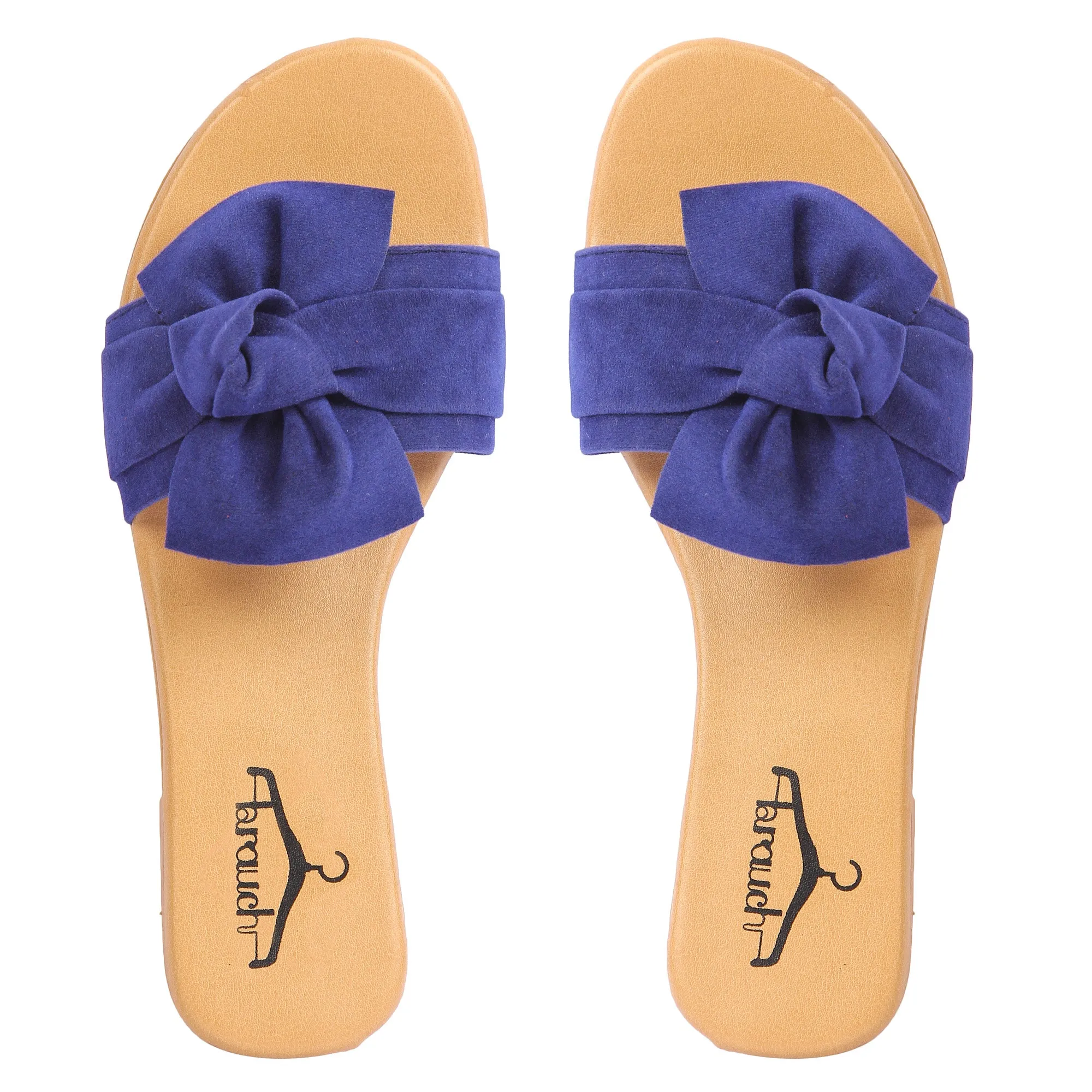 Brauch Women's Blue Suede Bow Flats Slides