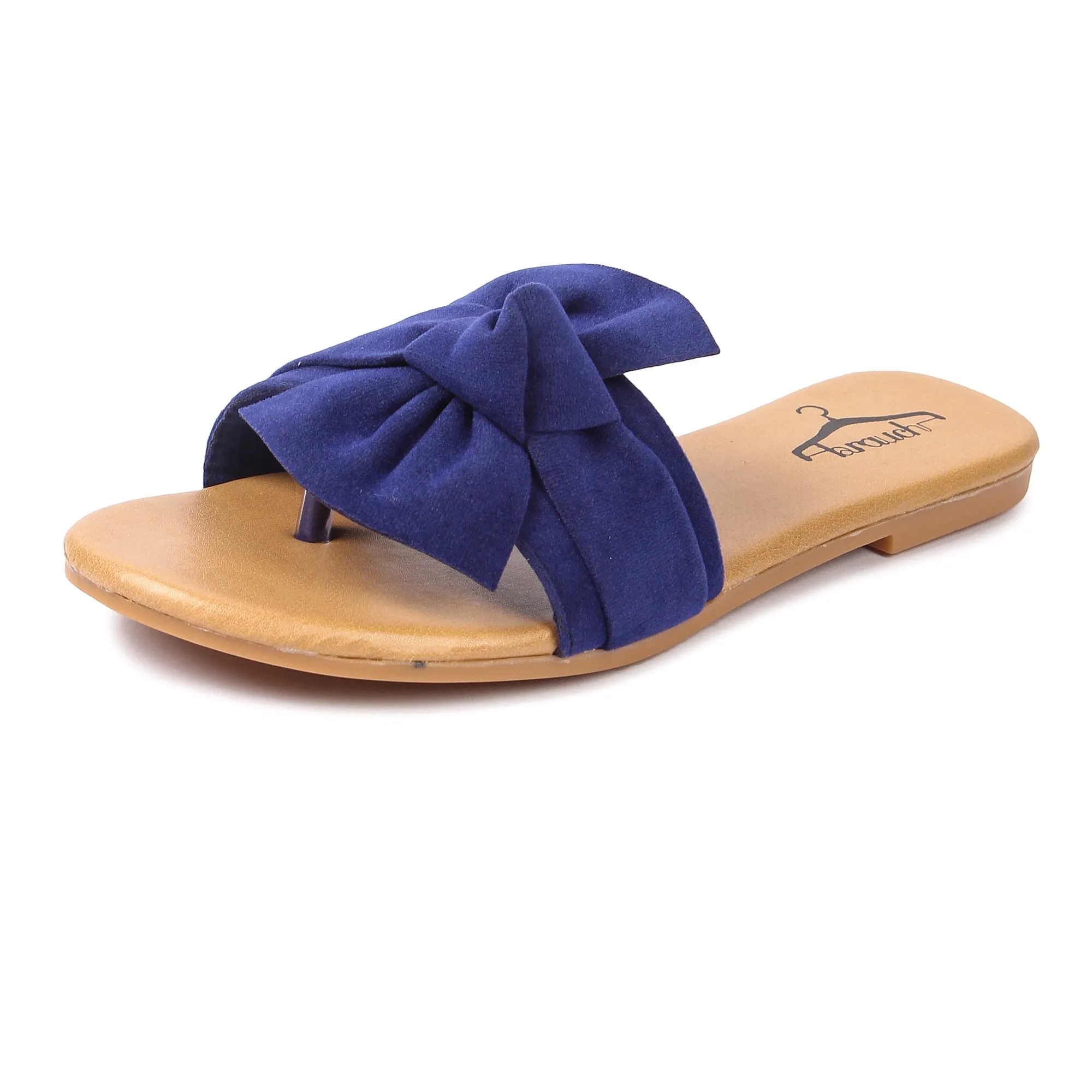 Brauch Women's Blue Suede Bow Flats Slides
