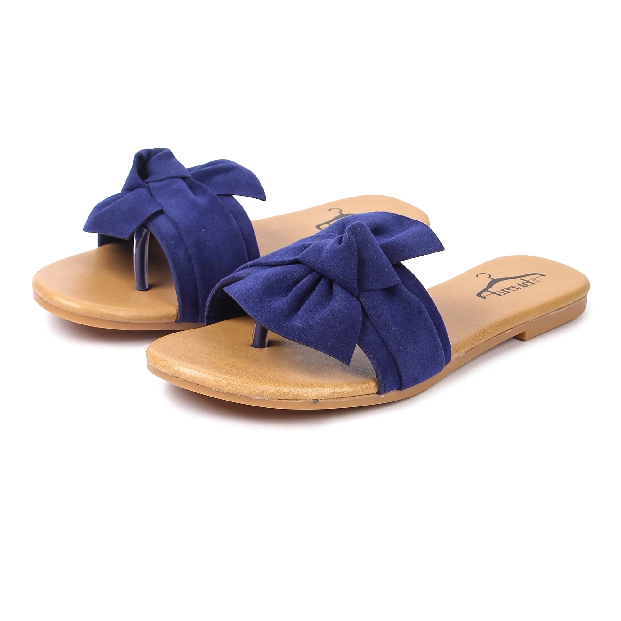 Brauch Women's Blue Suede Bow Flats Slides