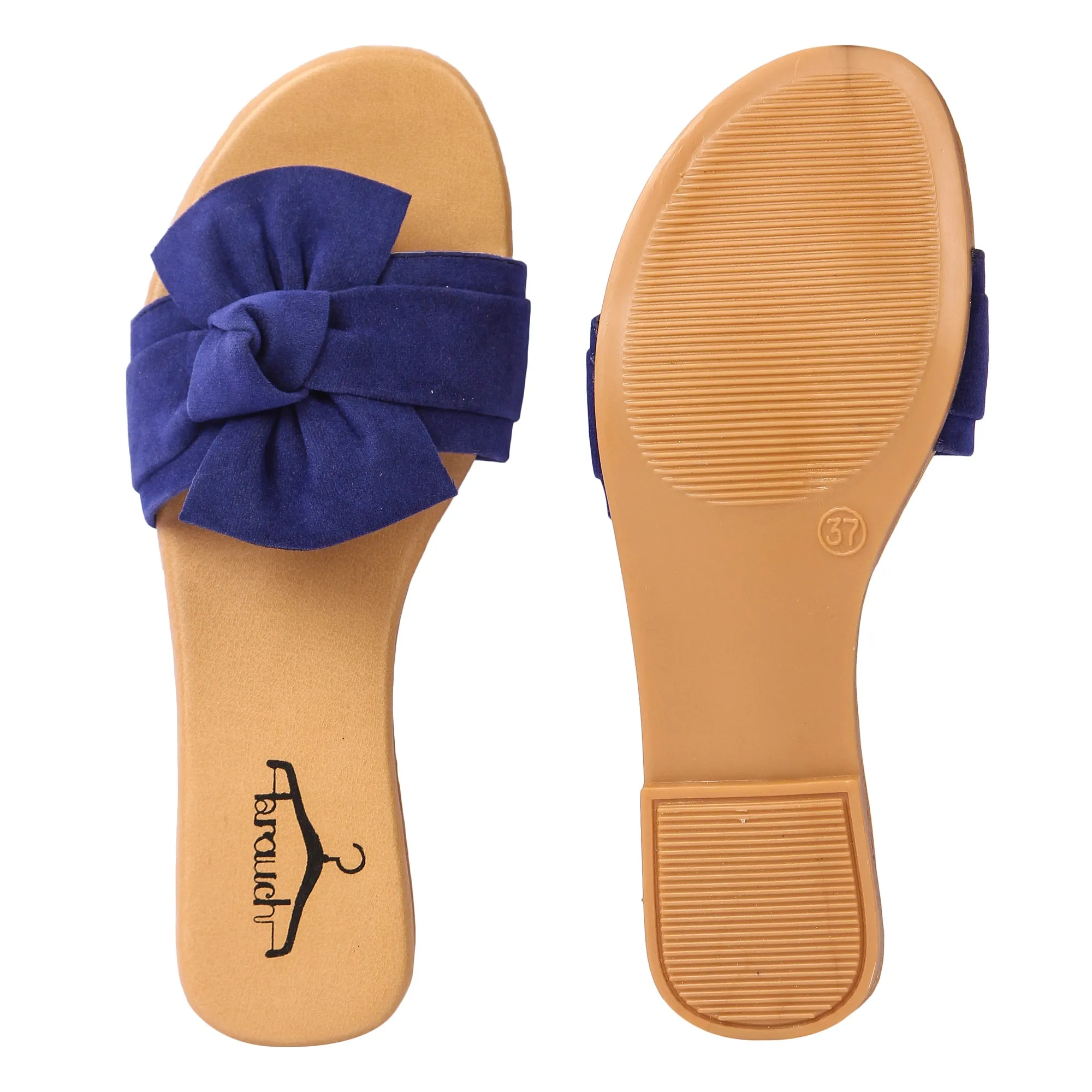 Brauch Women's Blue Suede Bow Flats Slides