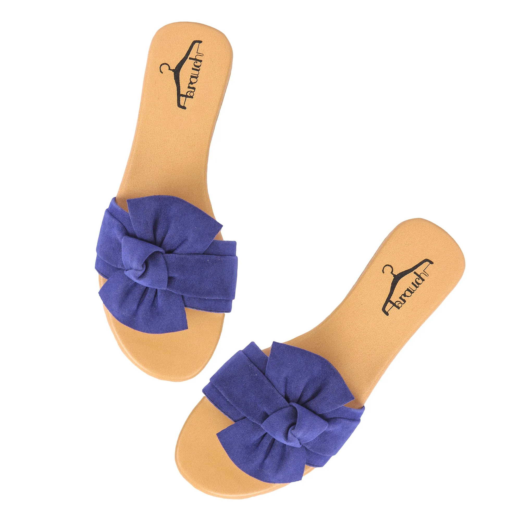 Brauch Women's Blue Suede Bow Flats Slides