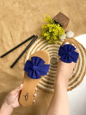 Brauch Women's Blue Suede Bow Flats Slides