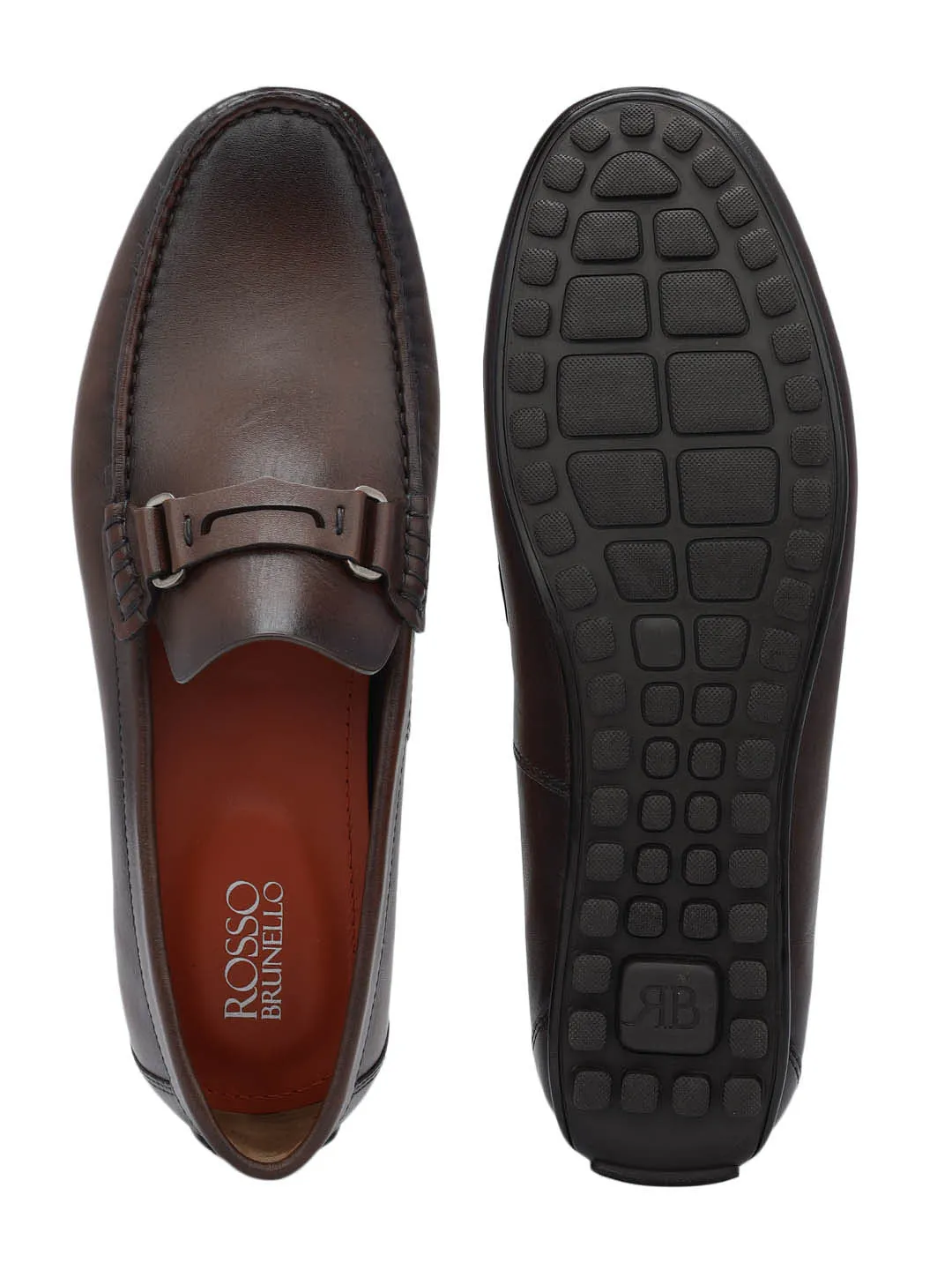 Brown Leather Moccasins With Panel