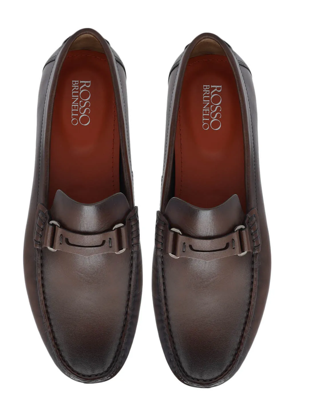 Brown Leather Moccasins With Panel