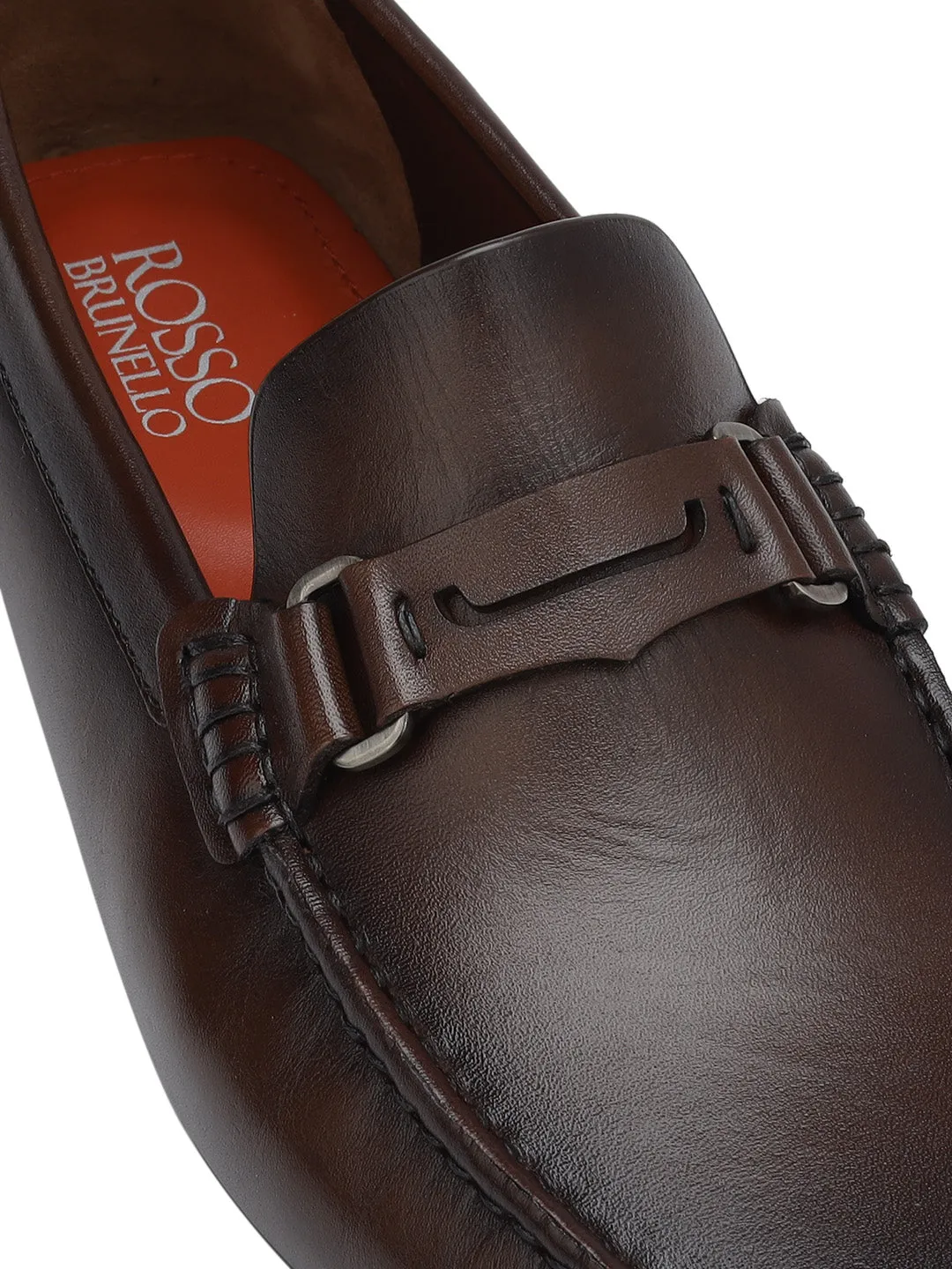 Brown Leather Moccasins With Panel