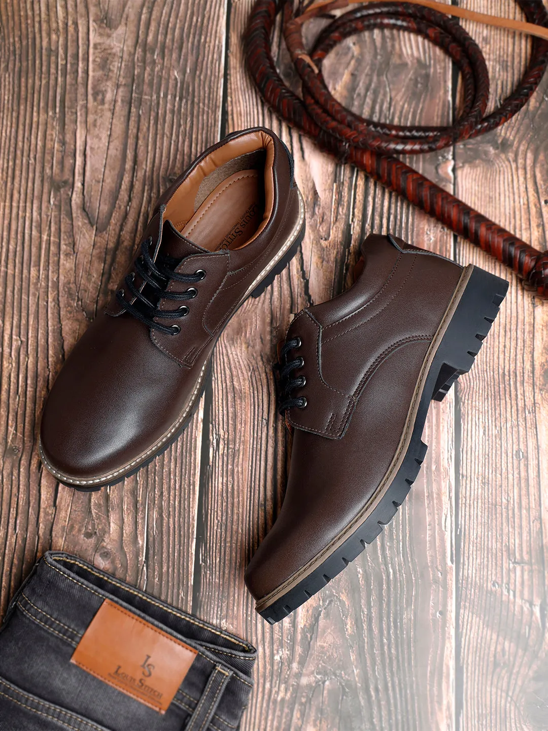 Brunette Brown Derby Lace Up Boots