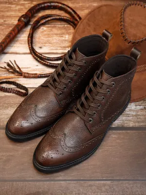 Brunette Brown Handcrafted Italian Leather High Ankle Chukka Brogue Boots