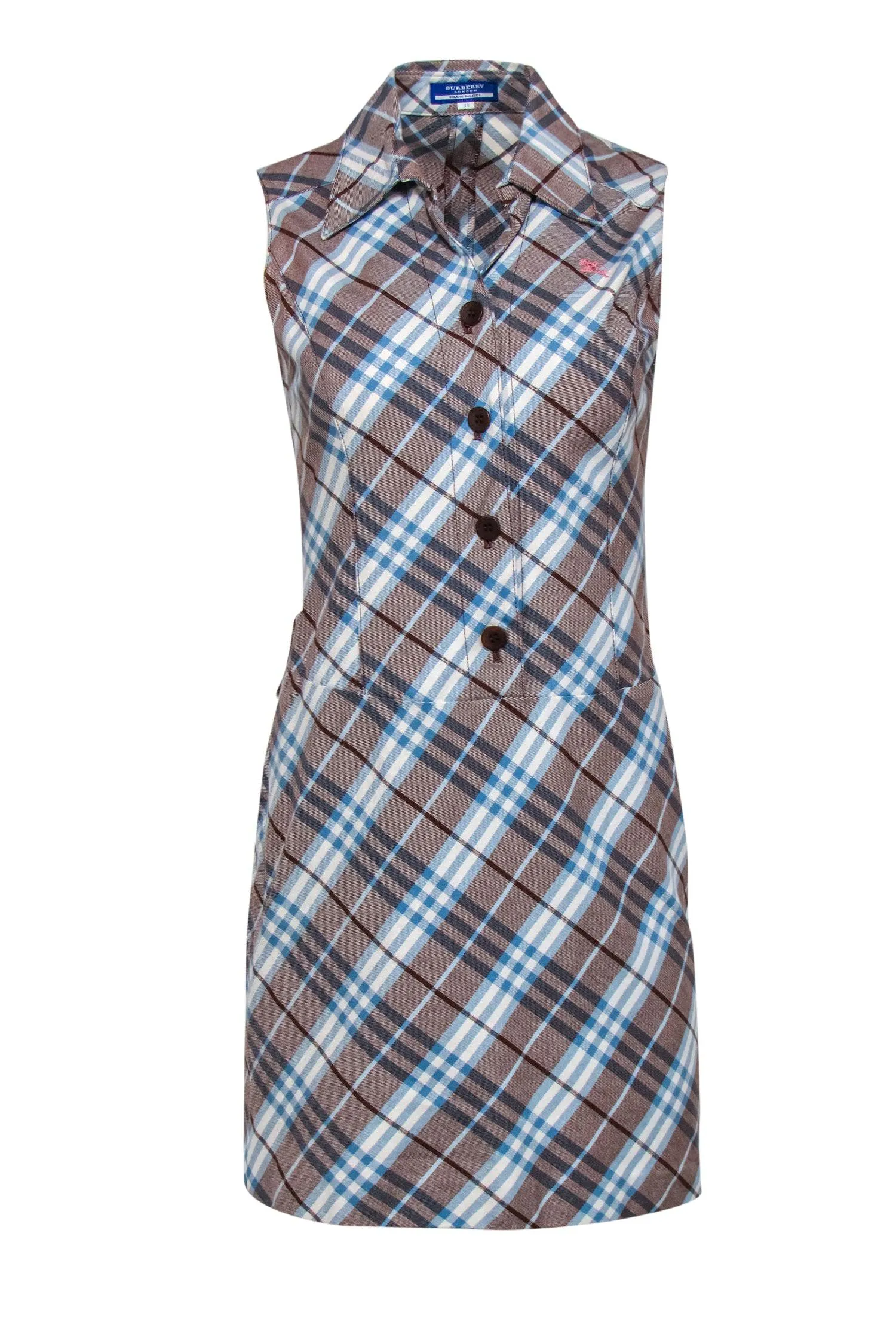 Burberry Blue Label - Light Brown, Blue & White Tartan Print Sheath Dress Sz 4
