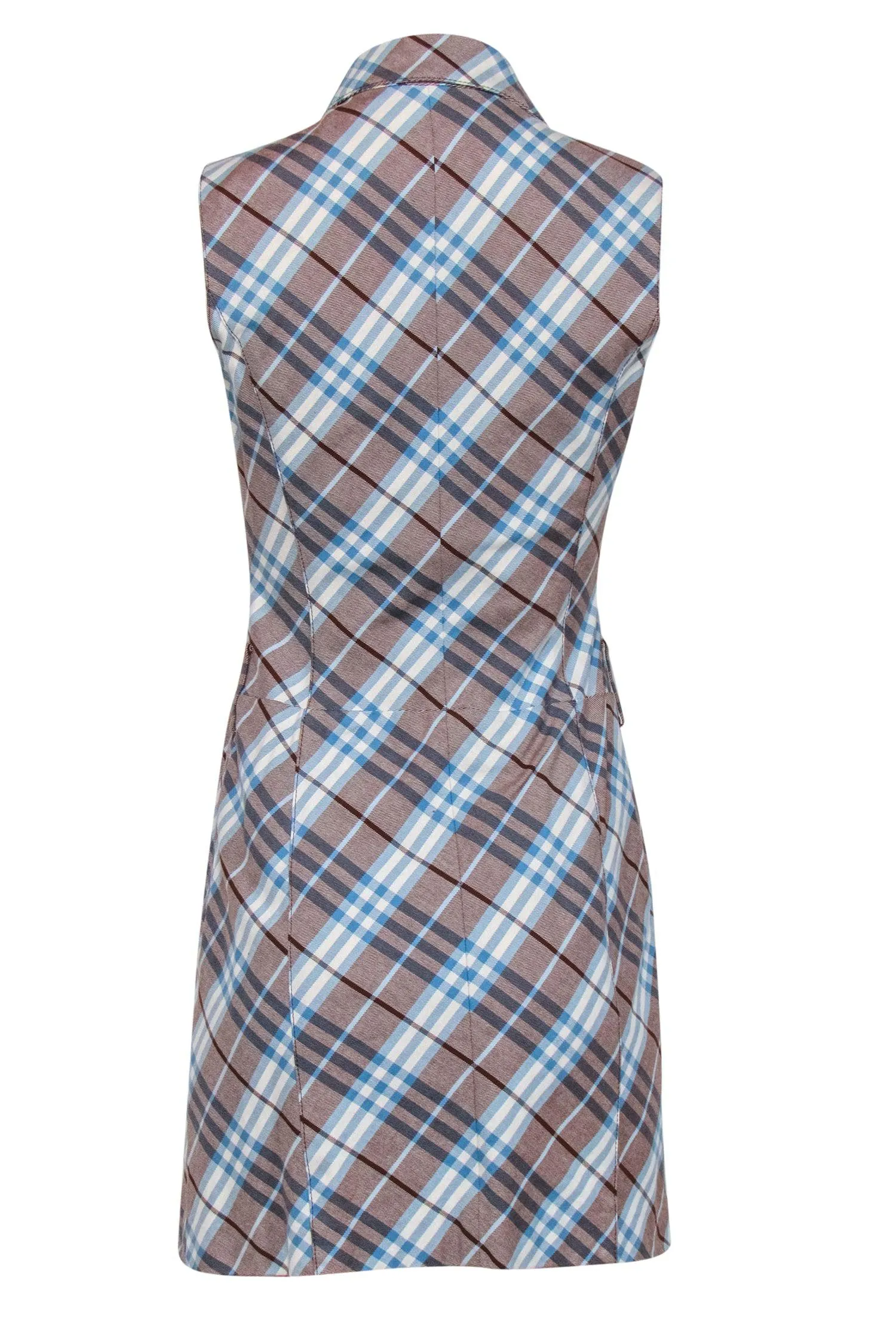 Burberry Blue Label - Light Brown, Blue & White Tartan Print Sheath Dress Sz 4