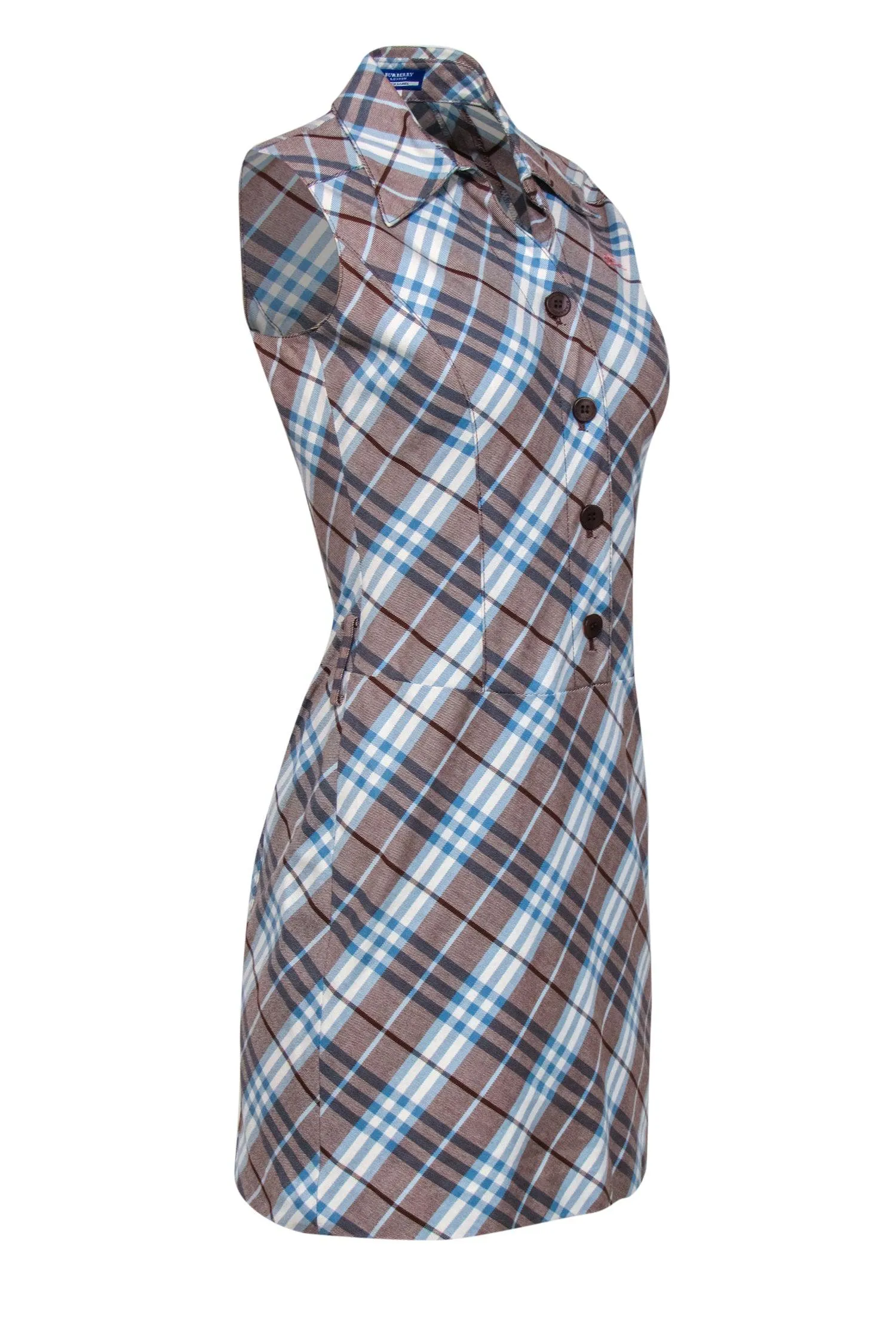 Burberry Blue Label - Light Brown, Blue & White Tartan Print Sheath Dress Sz 4