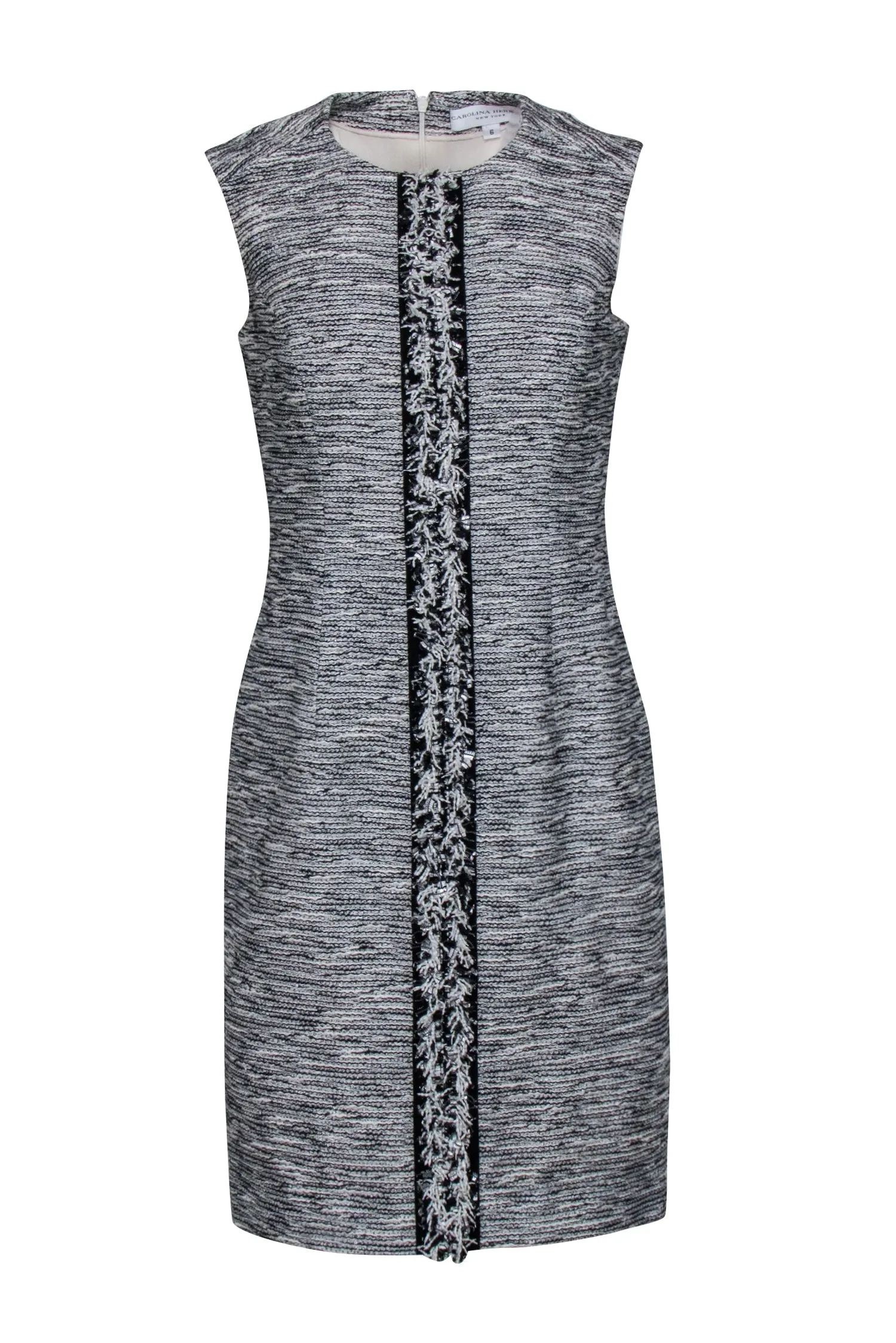 Carolina Herrera - Grey, Black & White Textured Sleeveless Dress Sz 6
