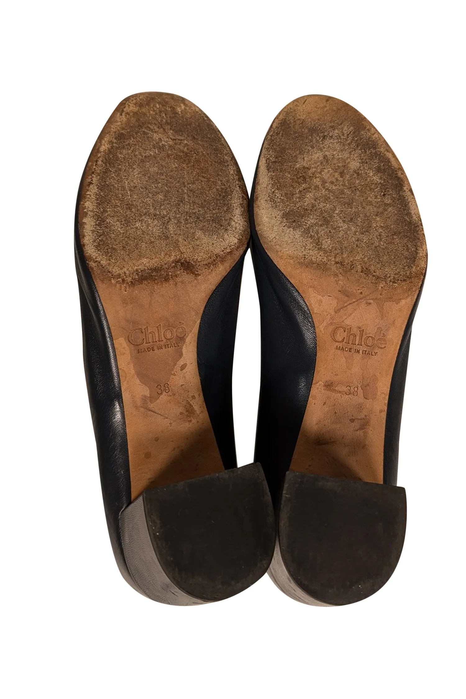 Chloe - Navy Leather Scallop Edge Low Basic Pumps Sz 8