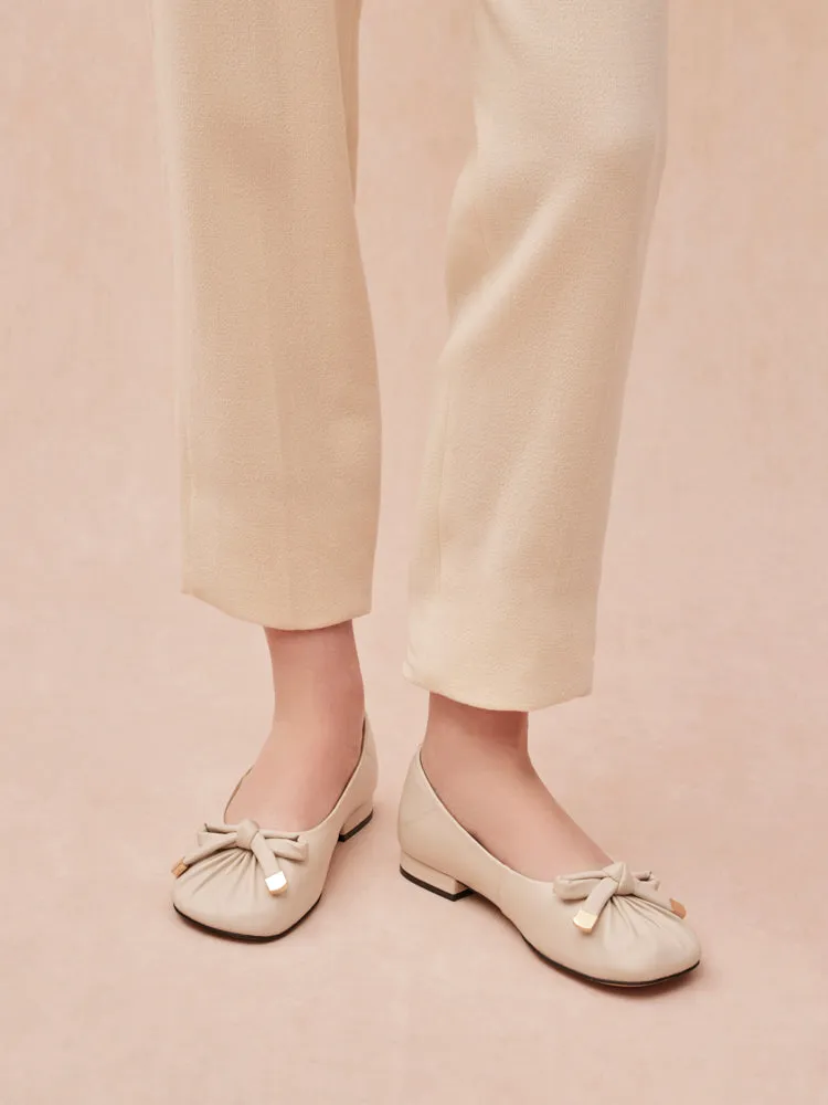 Clarissa Bow Accent Ruched Flats
