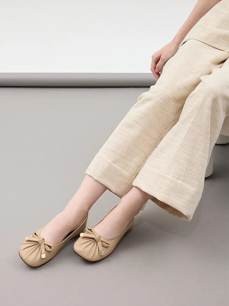 Clarissa Bow Accent Ruched Flats