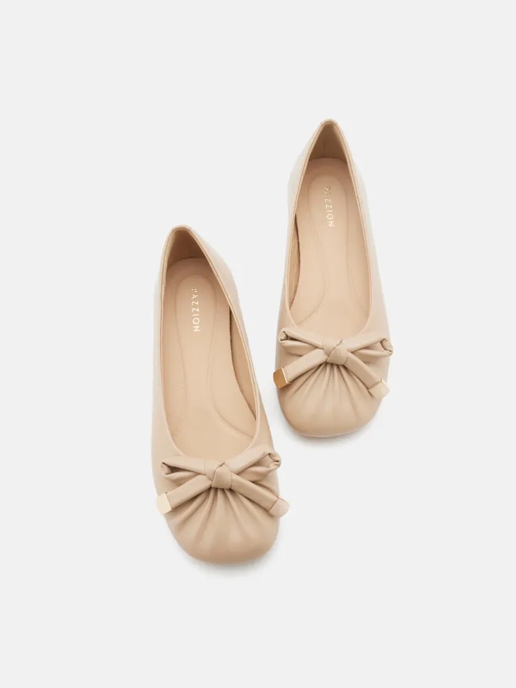 Clarissa Bow Accent Ruched Flats