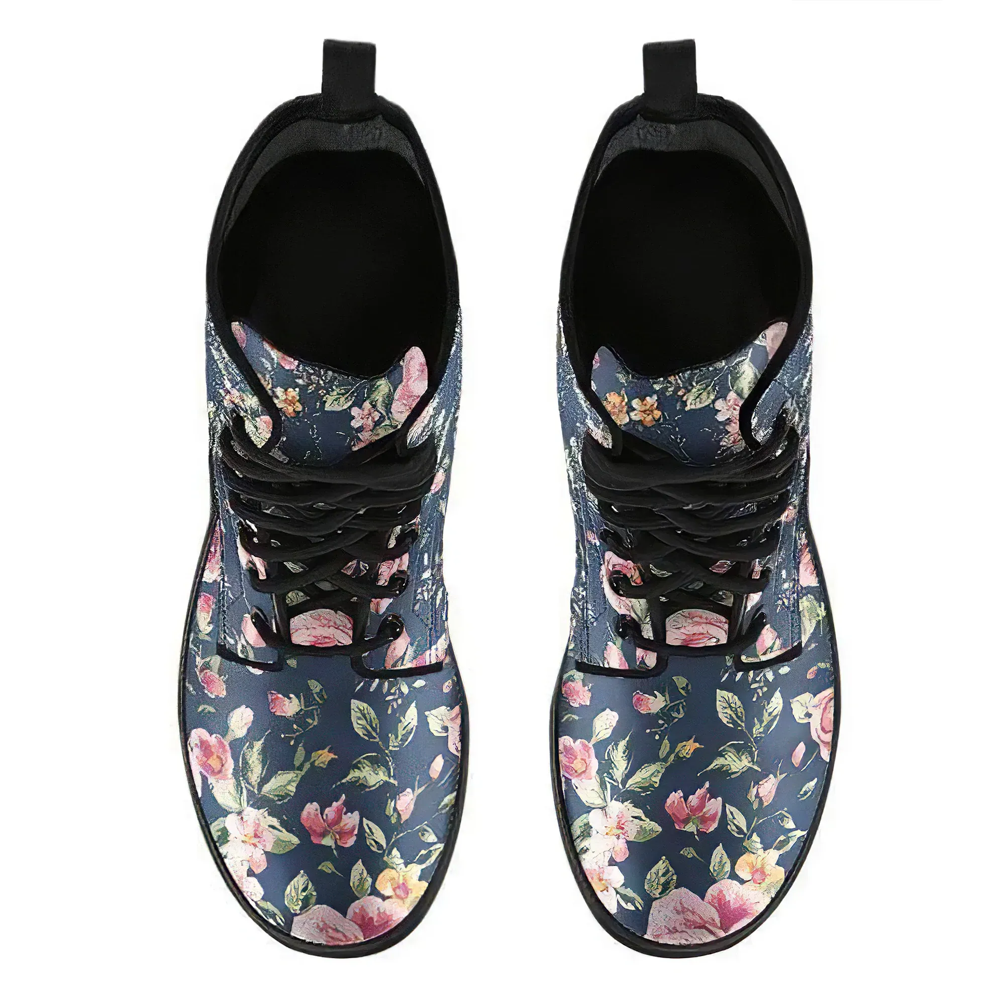 Combat Boots for Women - Floral Pattern 2 Handcrafted Boots | Unique Custom Faux Leather Shoes, Cruelty-free Vegan Handmade Lace Up