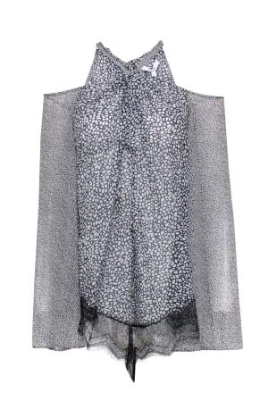 Derek Lam - Black & White Multi Spot Print Cold Shoulder Top Sz 6