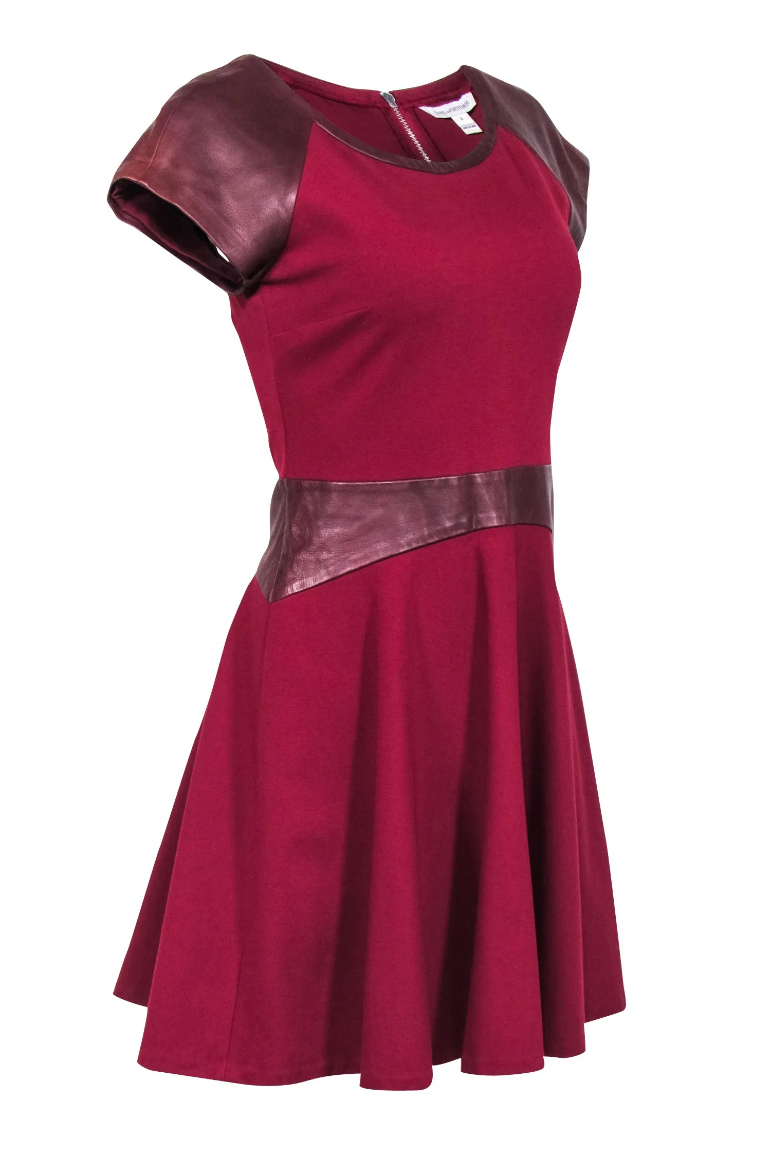 Diane von Furstenberg - Red & Maroon Leather Trim Dress Sz 6