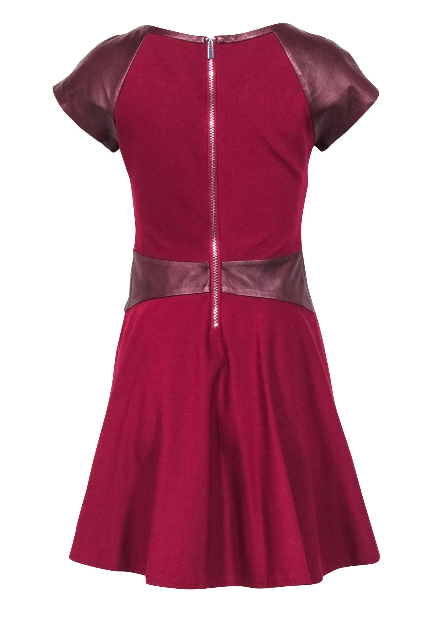 Diane von Furstenberg - Red & Maroon Leather Trim Dress Sz 6