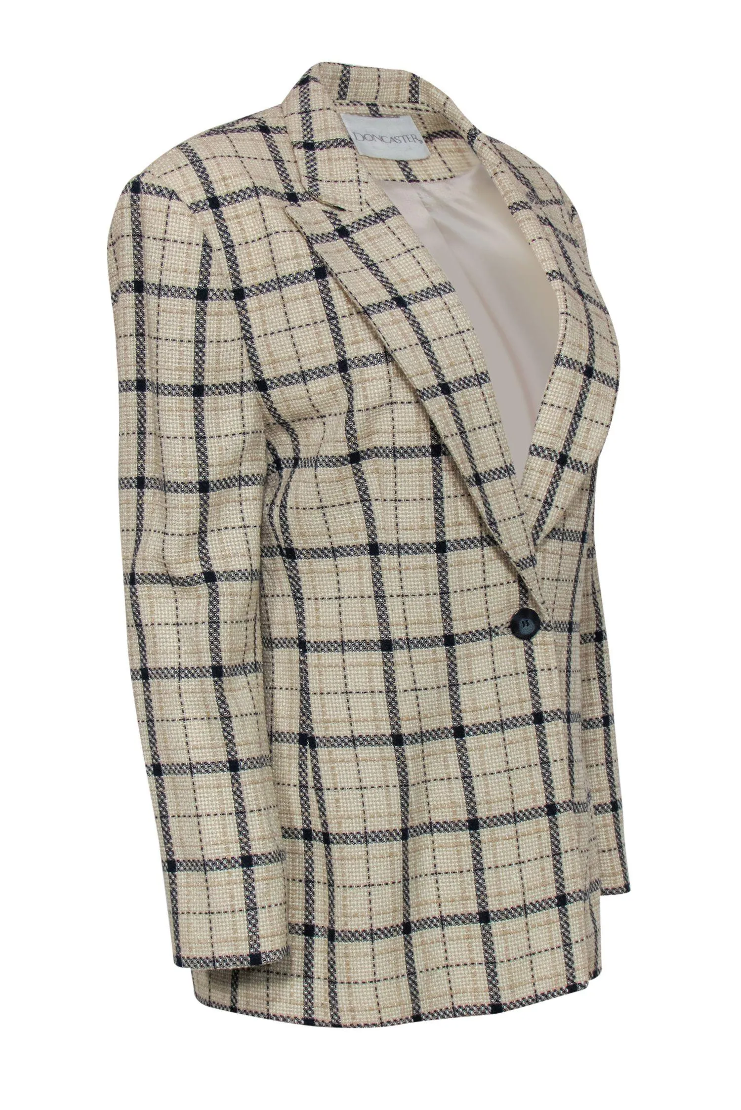 Doncaster - Cream & Navy Plaid Buttoned Longline Blazer Sz 12