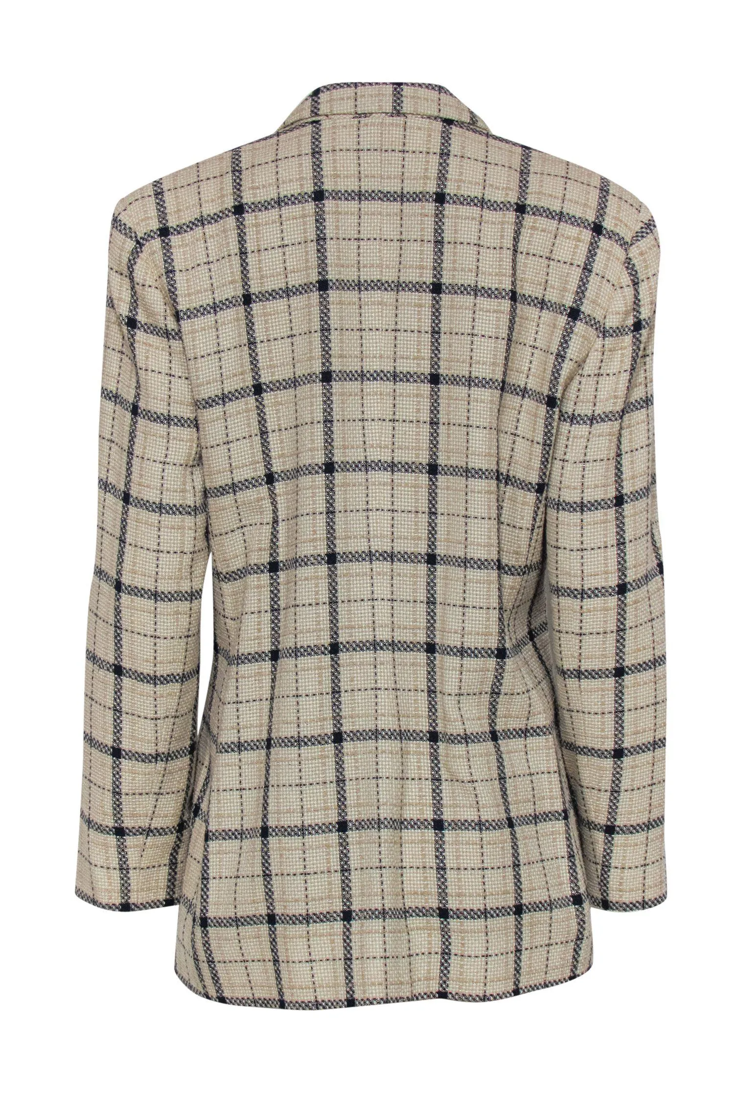 Doncaster - Cream & Navy Plaid Buttoned Longline Blazer Sz 12